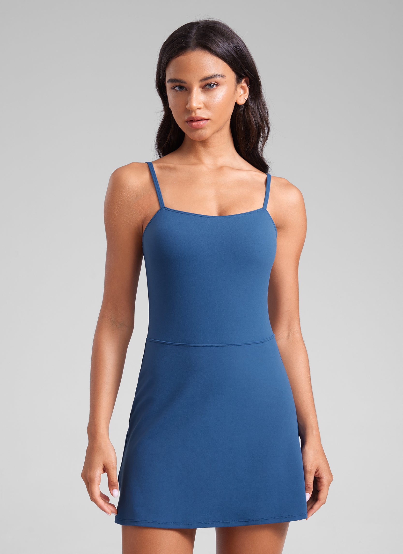 CRZ YOGA Damen Butterluxe Spaghettiträger Tenniskleid mit Shorts Pechblau