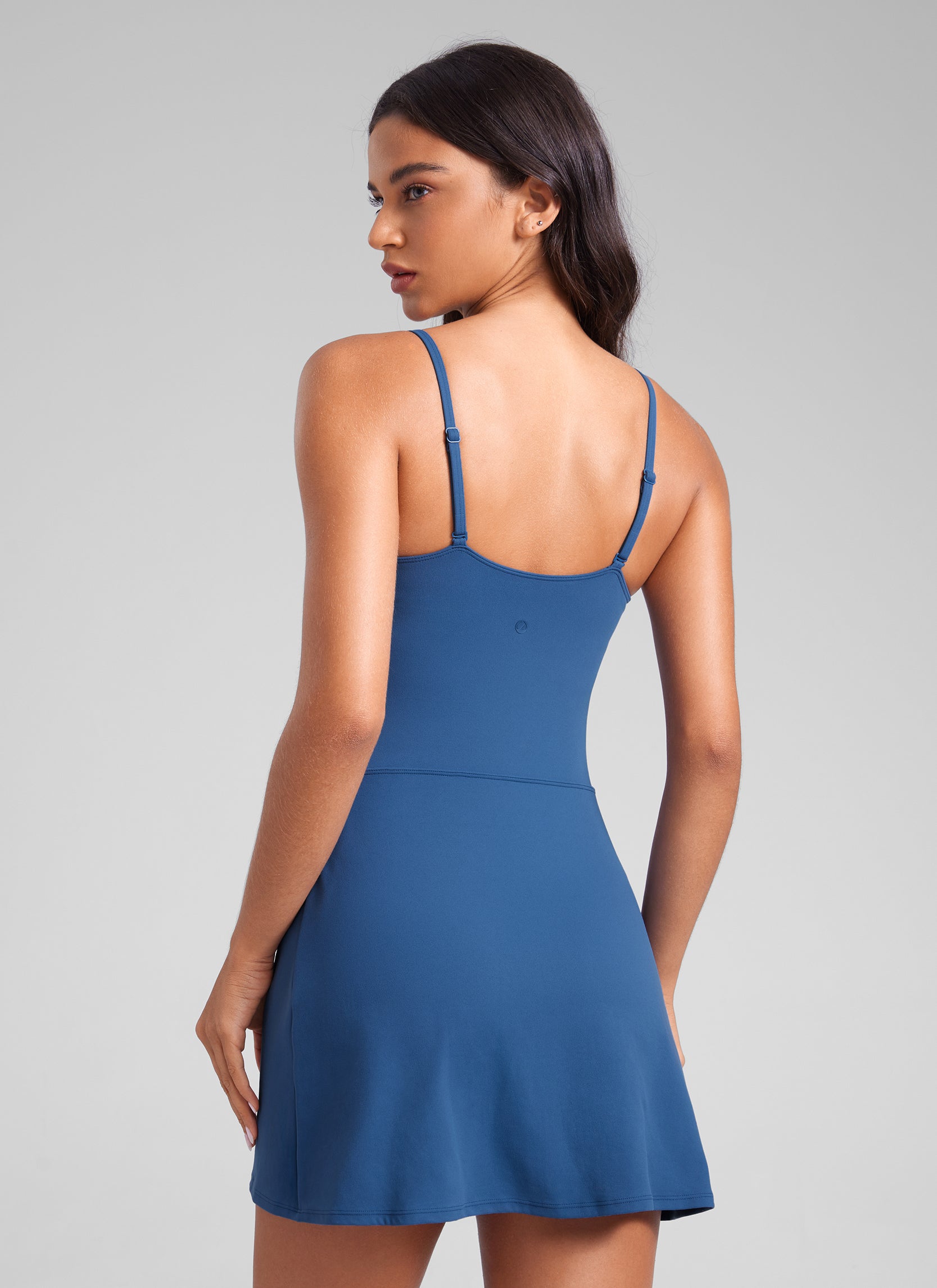 CRZ YOGA Damen Butterluxe Spaghettiträger Tenniskleid mit Shorts Pechblau