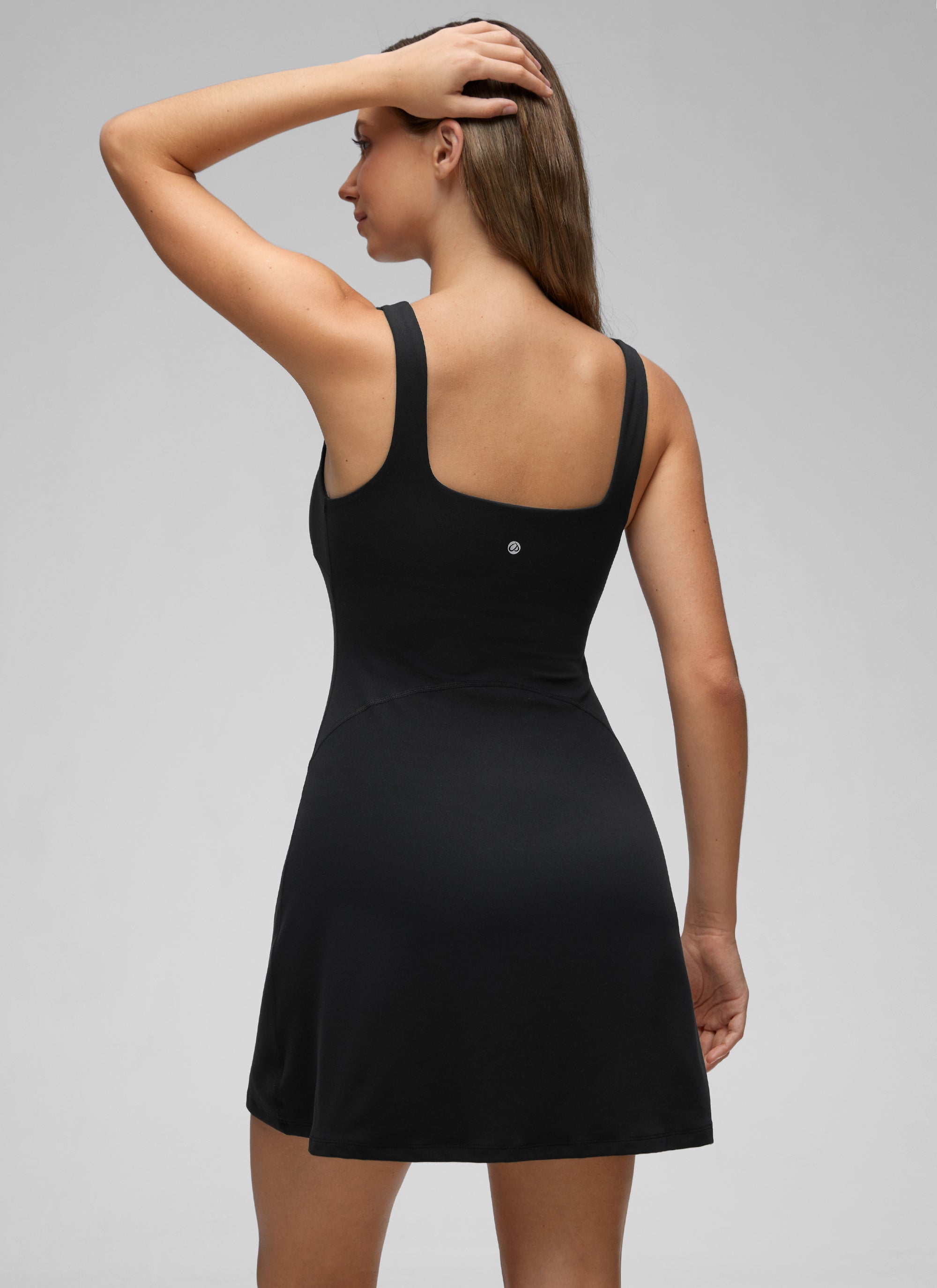 CRZ YOGA Damen Butterluxe Quadratischer Hals A-Linie Minikleid mit BH Schwarz