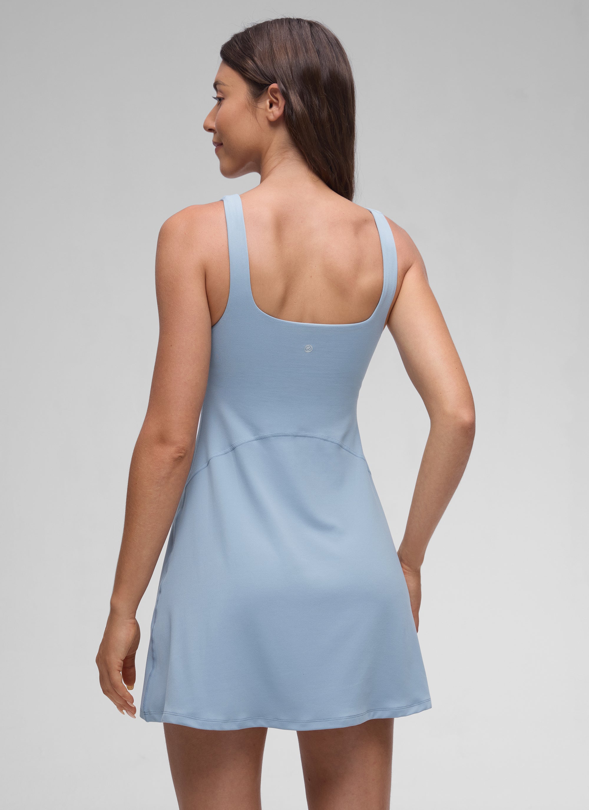 CRZ YOGA Damen Butterluxe Quadratischer Hals A-Linie Minikleid mit BH Cambric-Blau