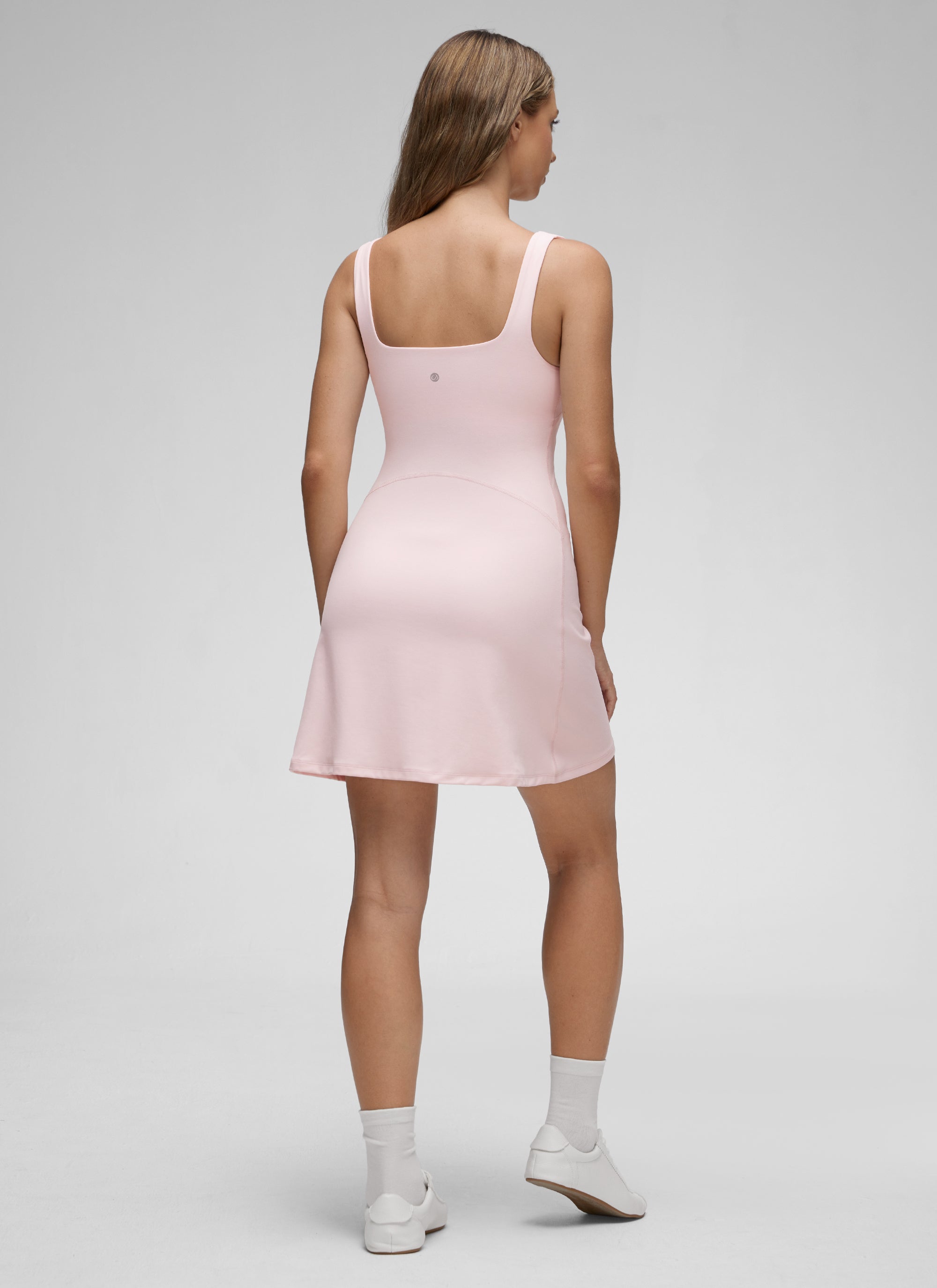 CRZ YOGA Damen Butterluxe Quadratischer Hals A-Linie Minikleid mit BH Erdbeerrosa