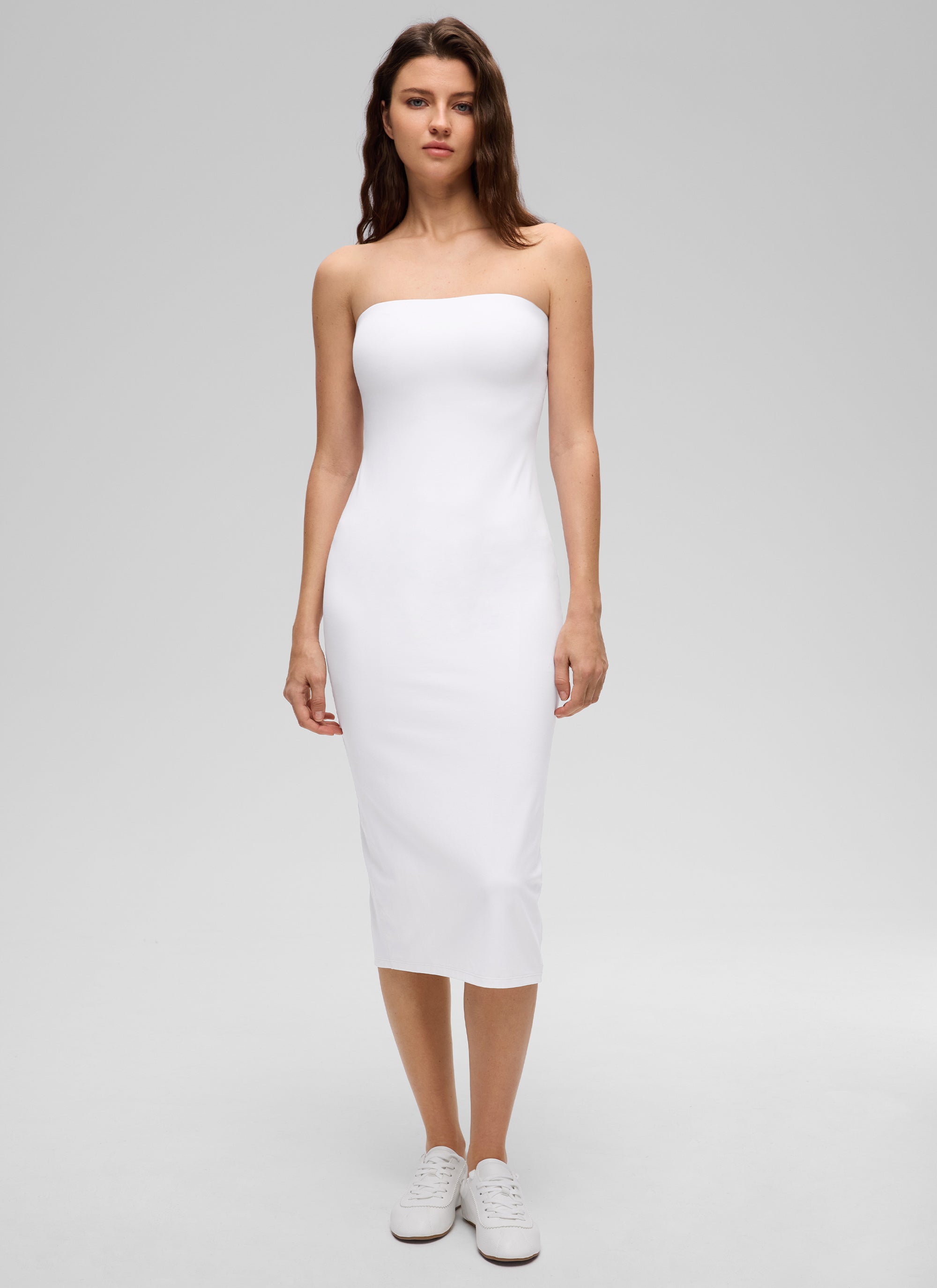 CRZ YOGA Damen Butterluxe Schlauch Oberteile Bodycon Midikleid Weiss