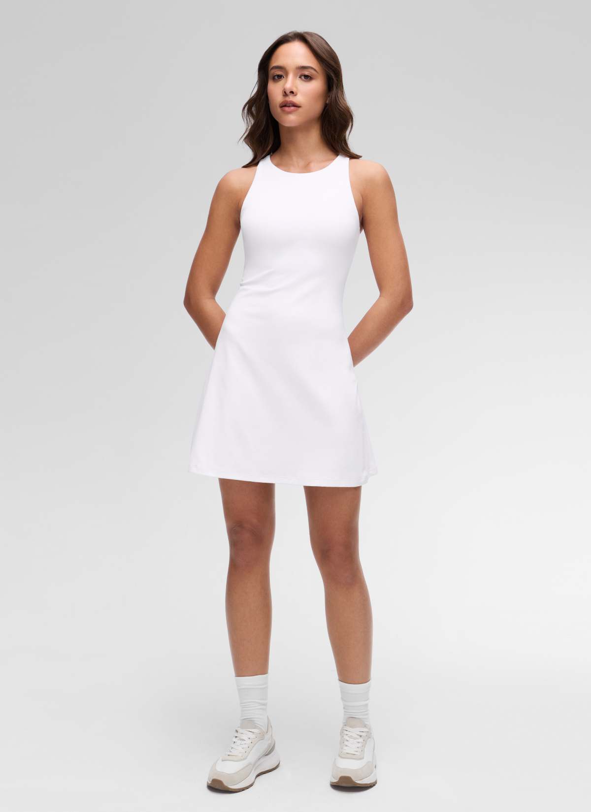 CRZ YOGA Women's Butterluxe Casual High Neck Racerback Mini Dress Weiss
