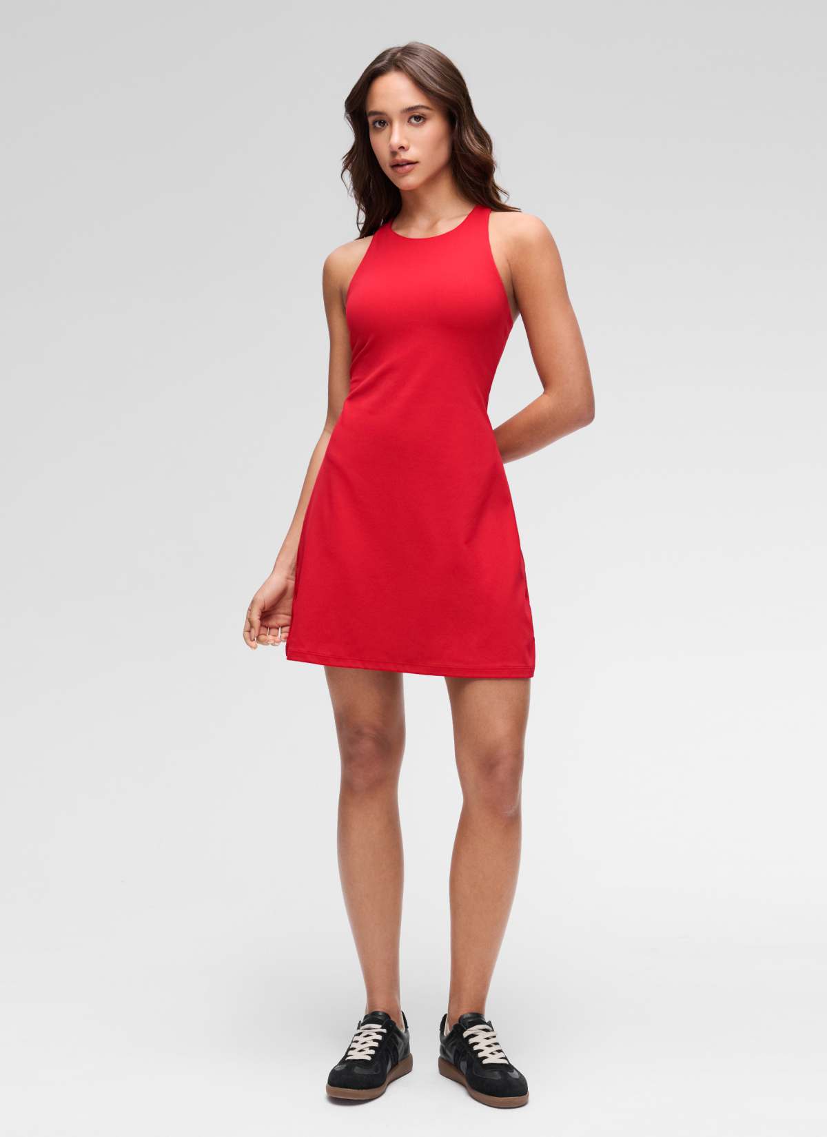 CRZ YOGA Women's Butterluxe Casual High Neck Racerback Mini Dress Aurora Rot