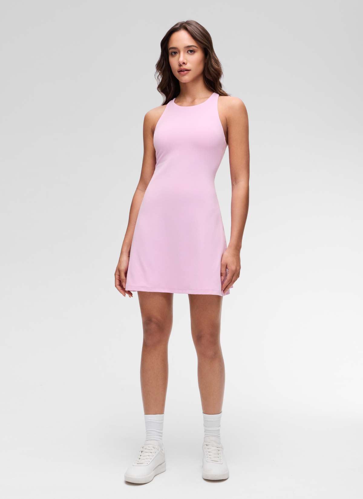 CRZ YOGA Women's Butterluxe Casual High Neck Racerback Mini Dress Vita Rosa