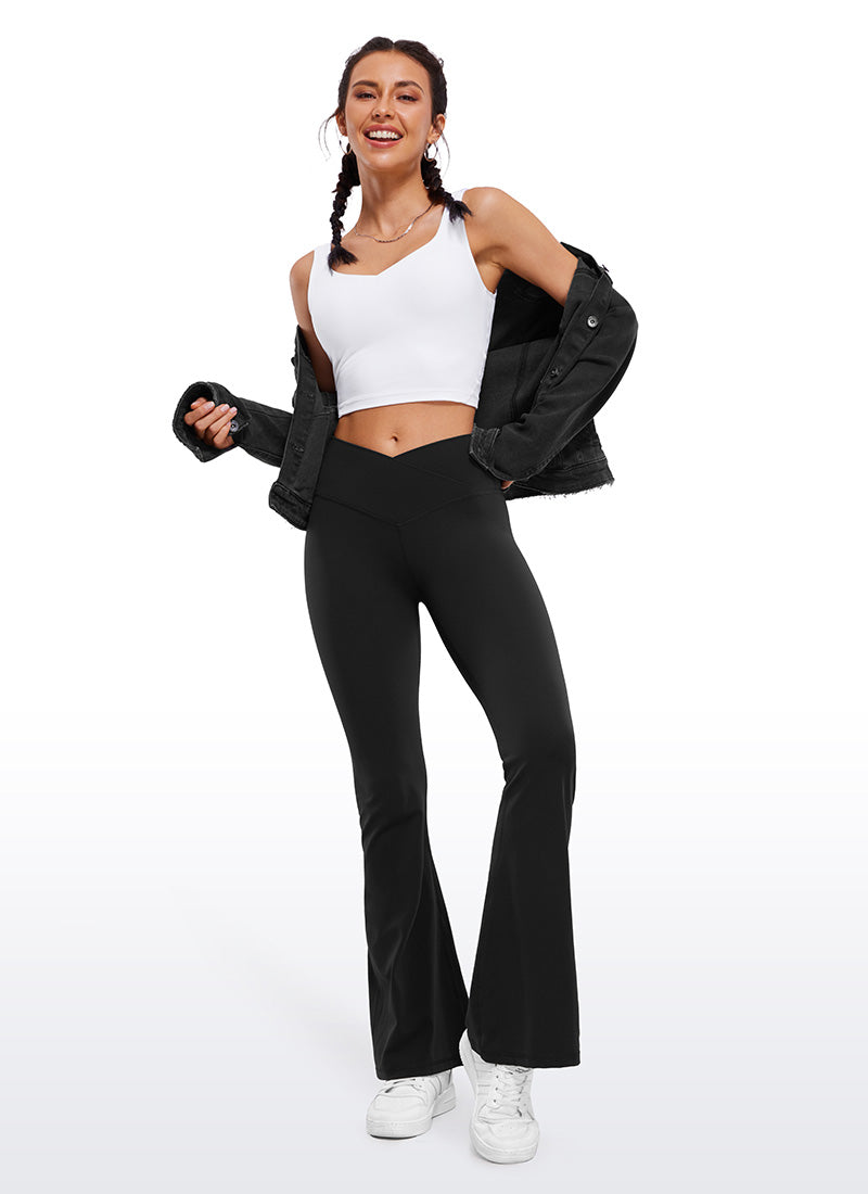 CRZ YOGA Damen Butterluxe Bootcut Yoga Leggings Crossover - 74cm Schwarz
