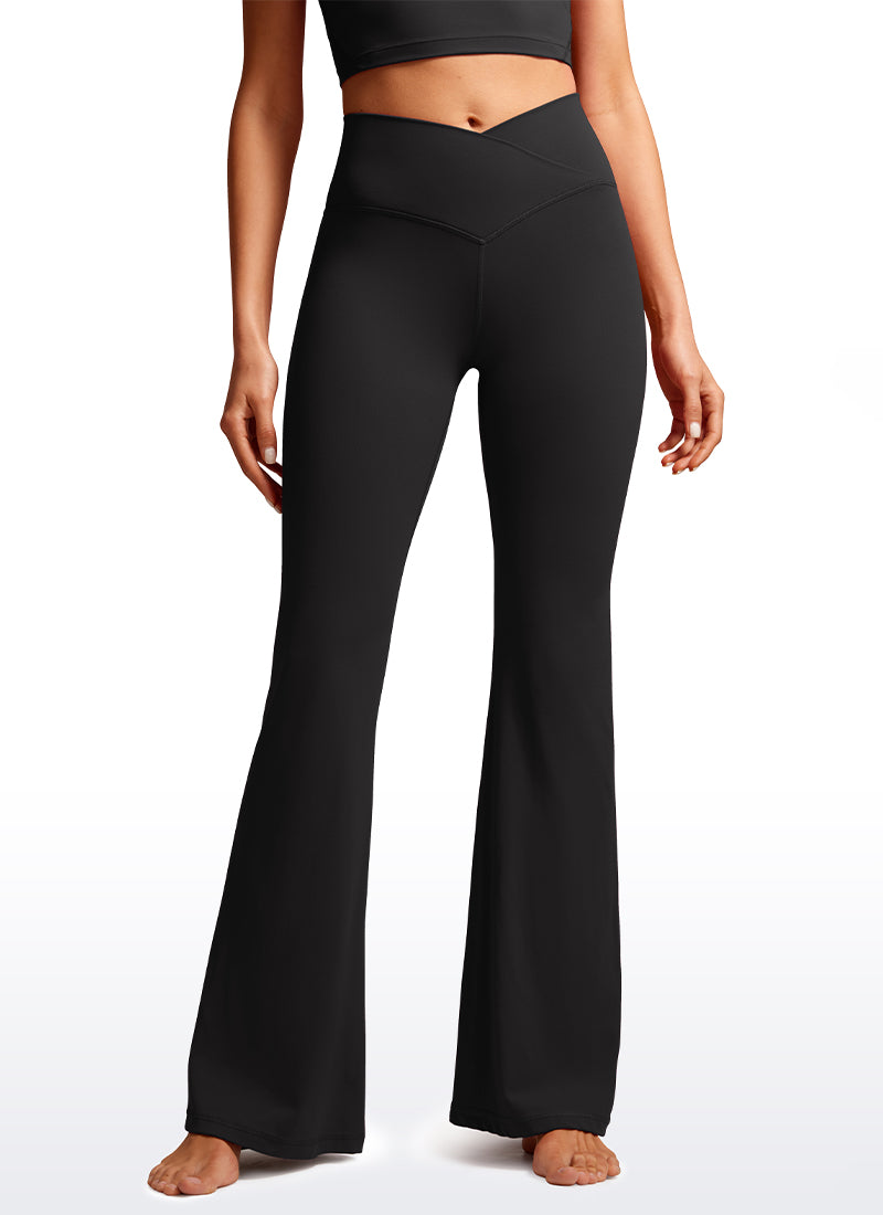 CRZ YOGA Damen Butterluxe Bootcut Yoga Leggings Crossover - 74cm Schwarz