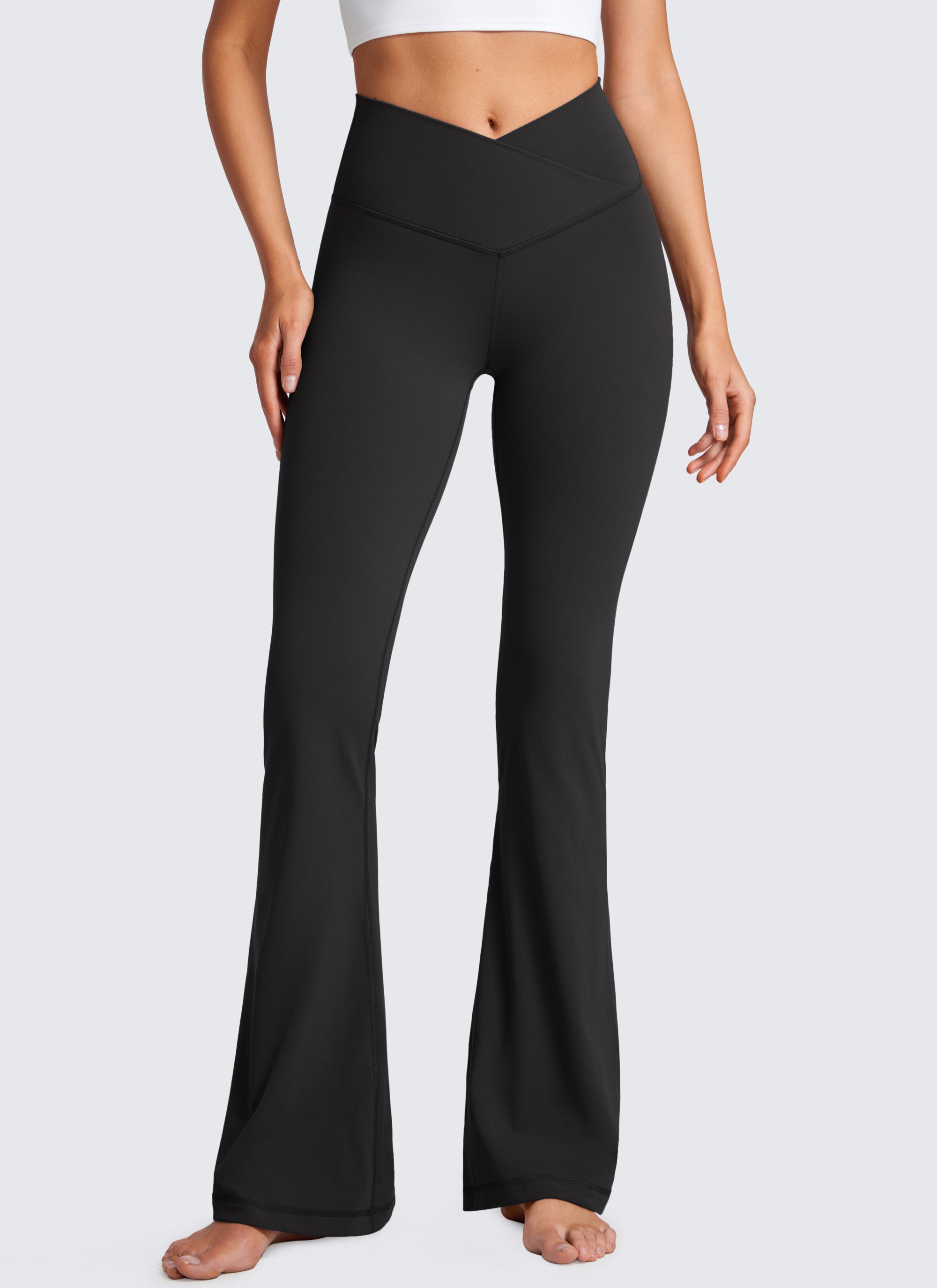 CRZ YOGA Damen Butterluxe Bootcut Yoga Leggings Crossover - 84 cm Schwarz
