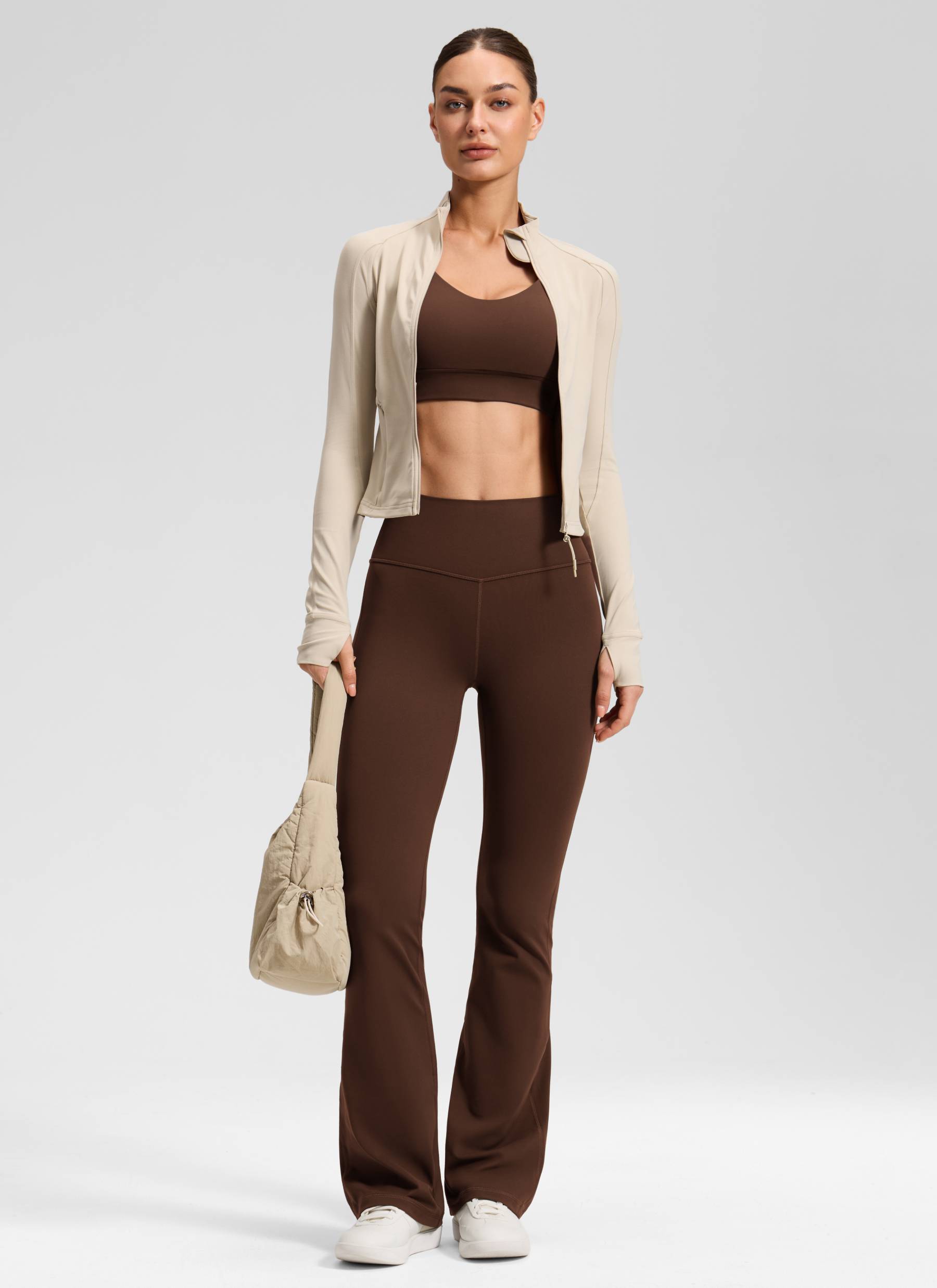 CRZ YOGA Damen Butterluxe Flared Schlaghose Yogahose Leggings - 77.5cm Lava Braun