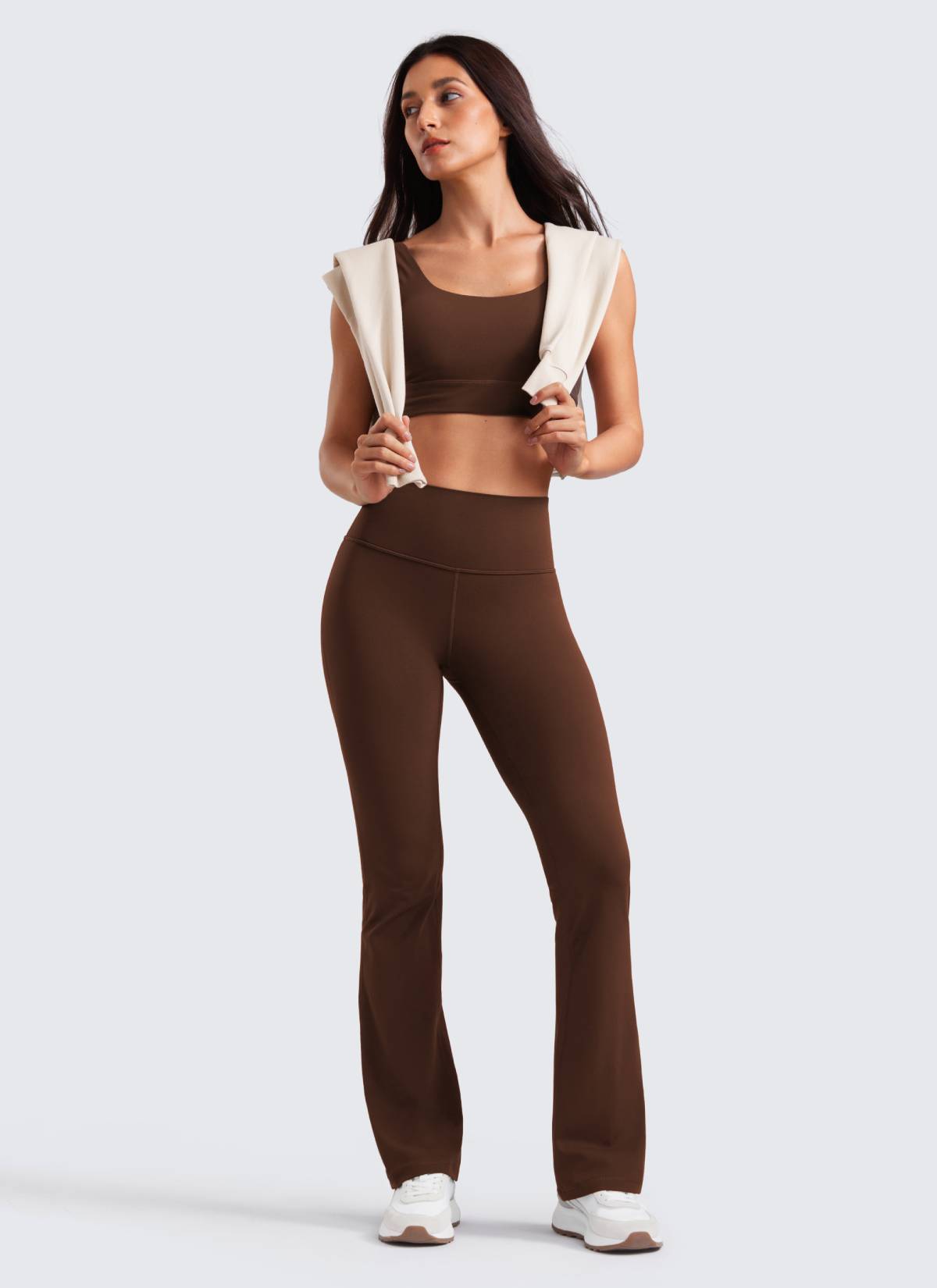 CRZ YOGA Damen Butterluxe Flared Sporthose Leggings - 81cm Lava Braun