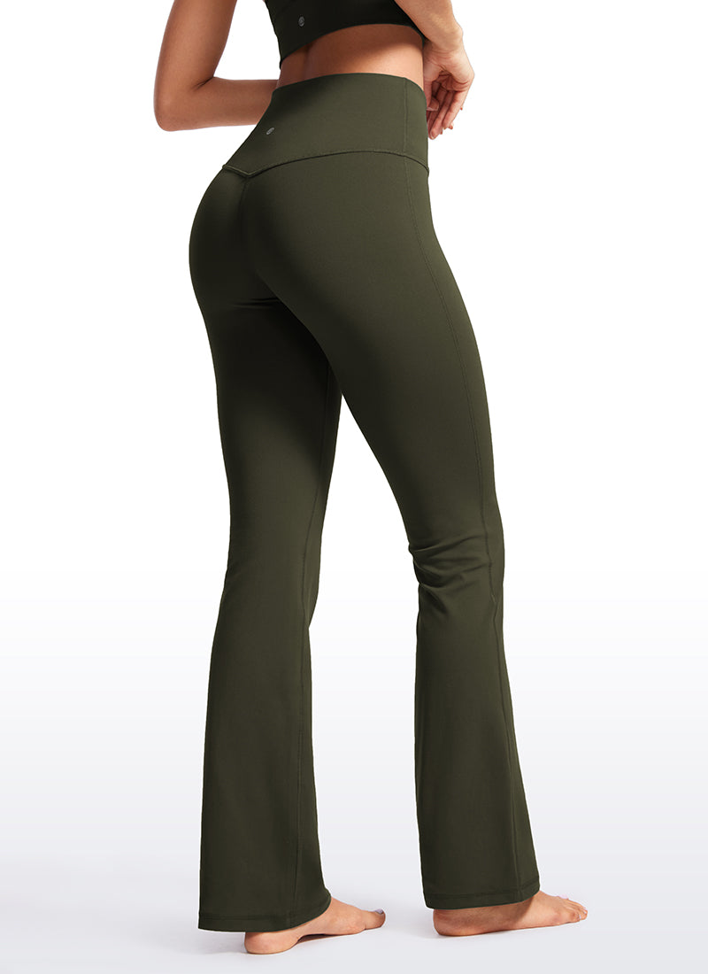 CRZ YOGA Damen Butterluxe Flared Schlaghose Yogahose Leggings - 77.5cm Olivgrün