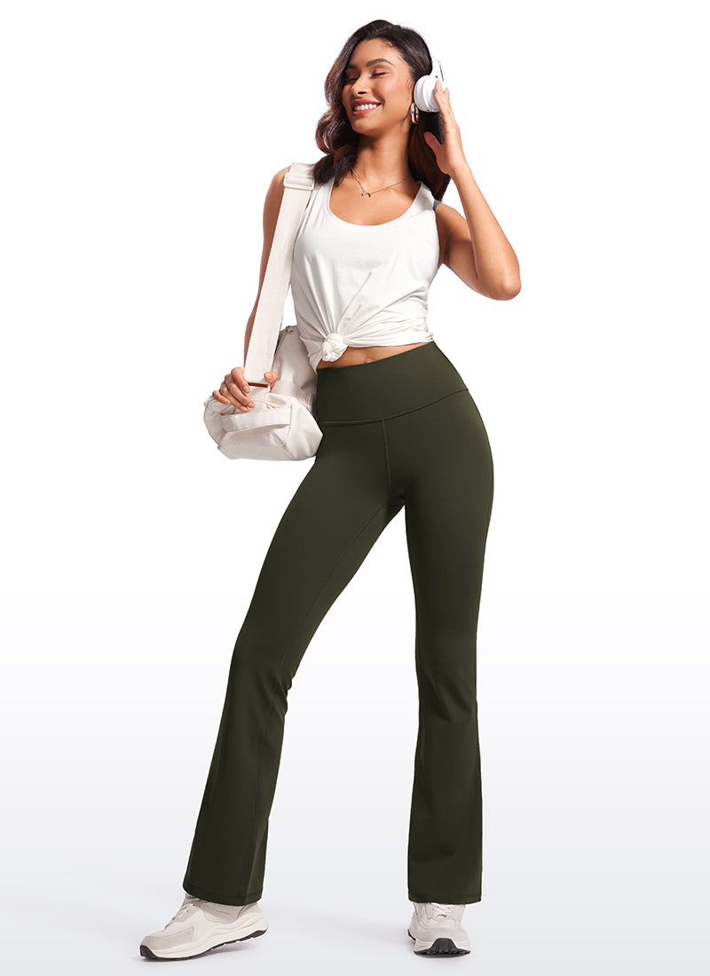 CRZ YOGA Damen Butterluxe Flared Schlaghose Yogahose Leggings - 77.5cm Olivgrün