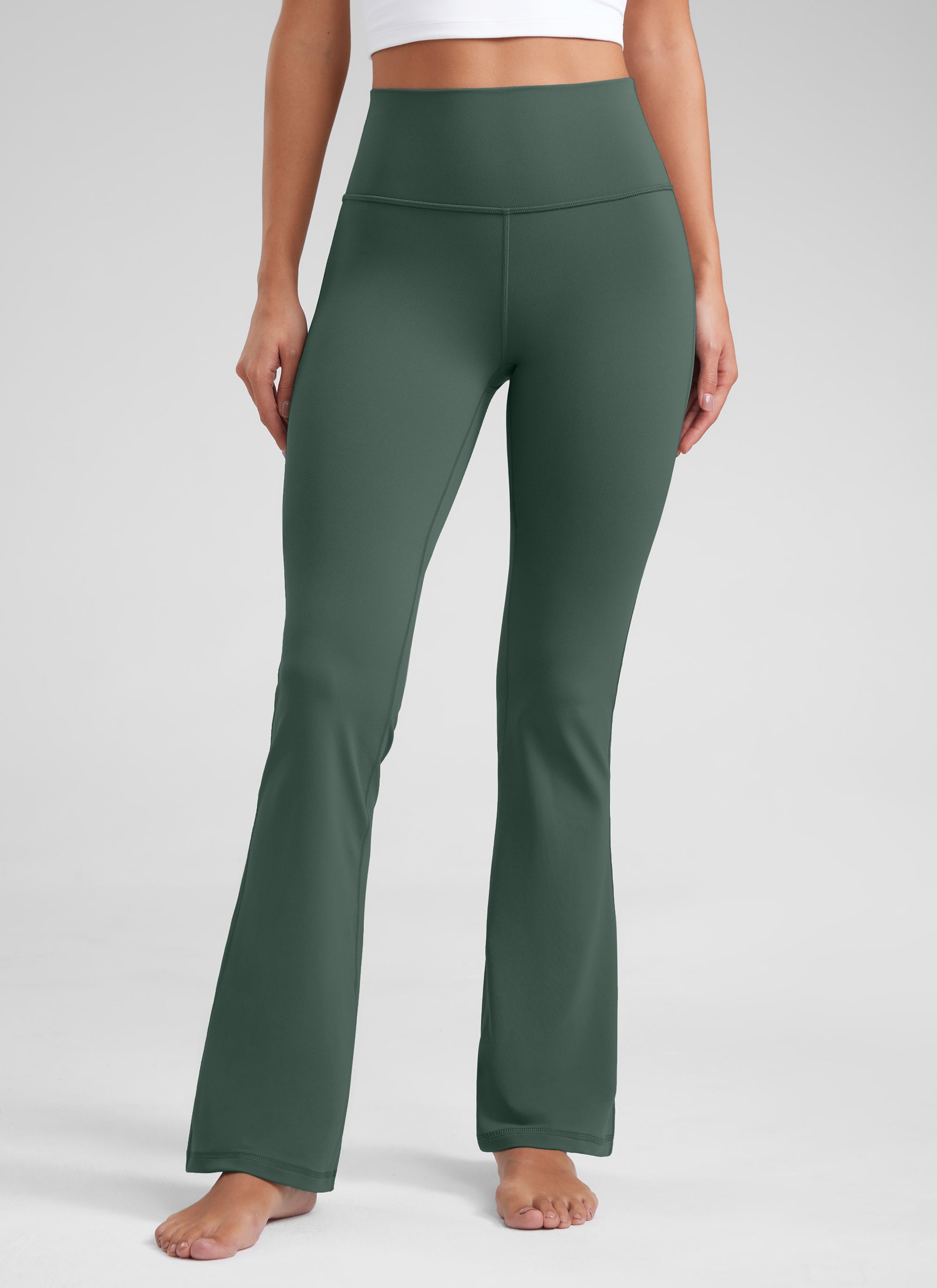 CRZ YOGA Damen Butterluxe Flared Sporthose Leggings - 81cm Dunkles Waldgrün