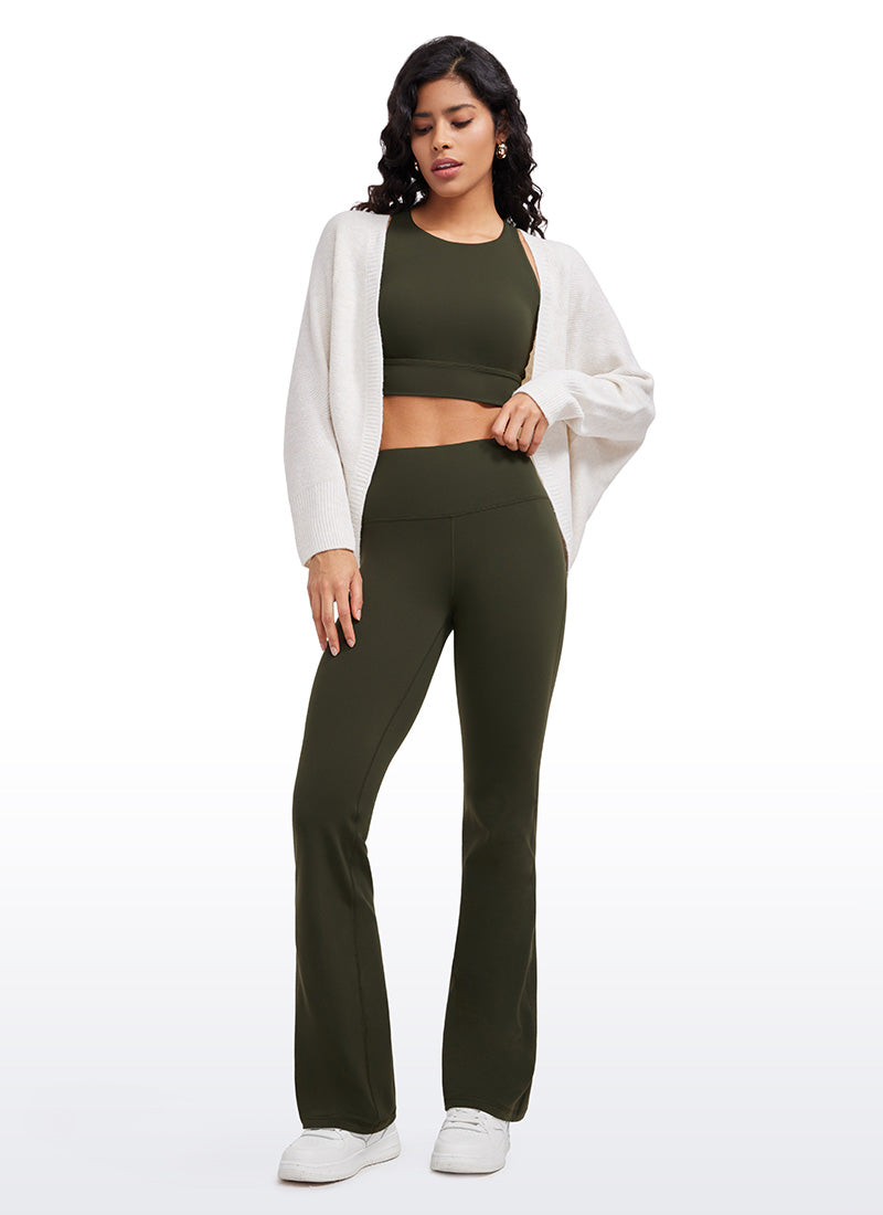 CRZ YOGA Damen Butterluxe Flared Schlaghose Yogahose Leggings - 85cm Olivgrün