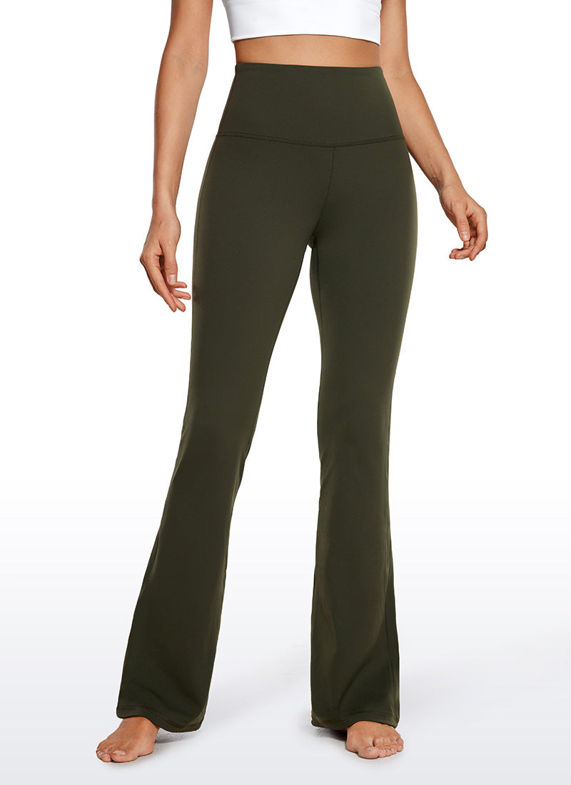 CRZ YOGA Damen Butterluxe Flared Schlaghose Yogahose Leggings - 85cm Olivgrün