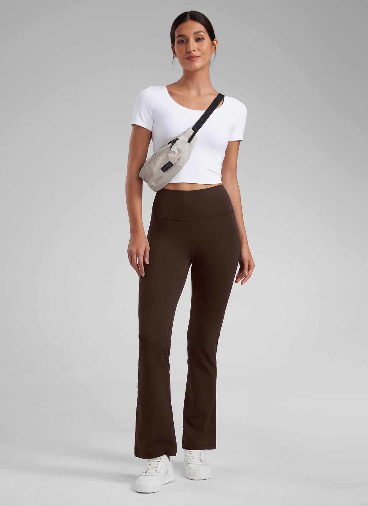 CRZ YOGA Damen Butterluxe Flared Schlaghose Yogahose Leggings - 74cm Heißes Fudge-Brown