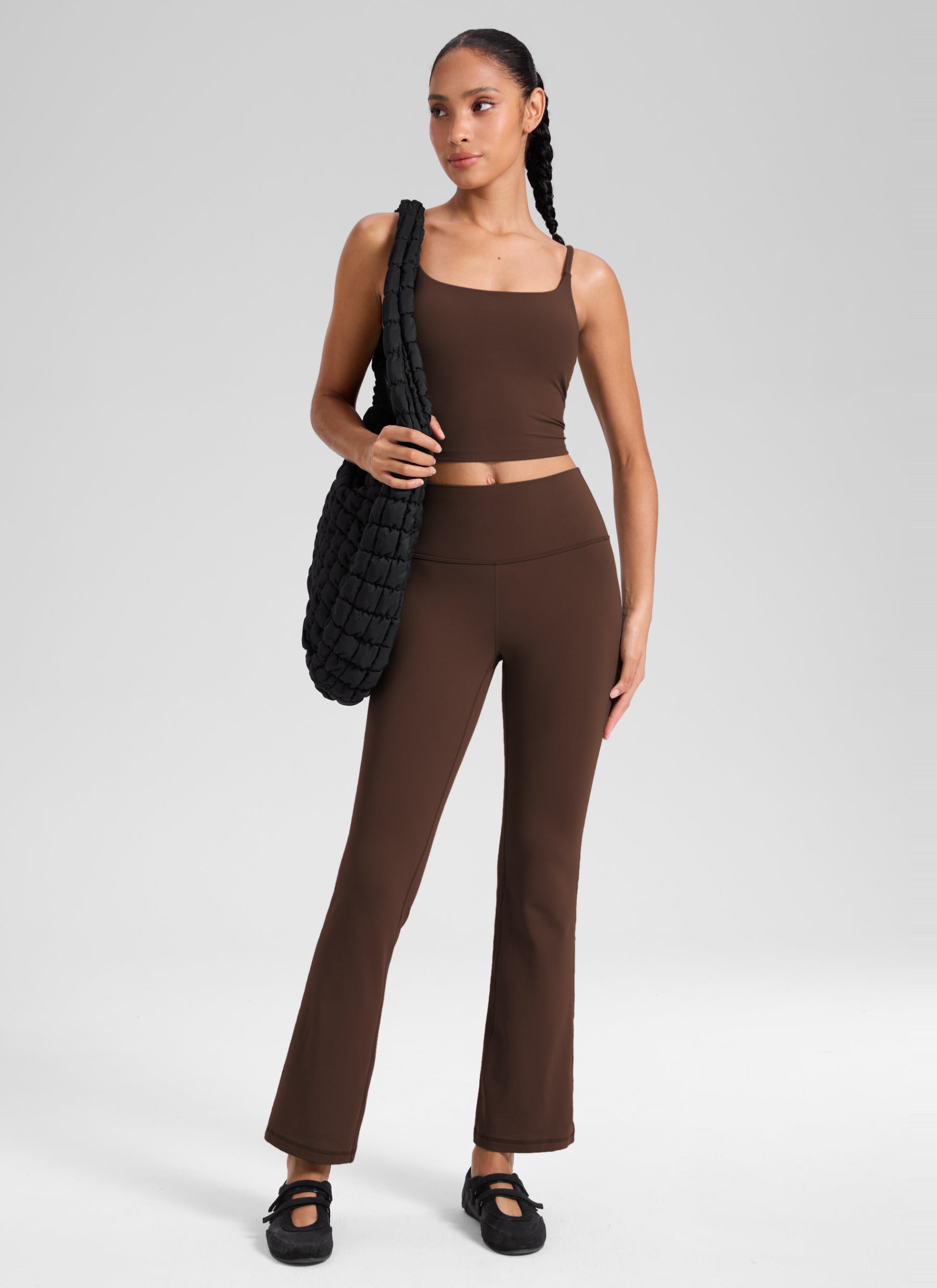 CRZ YOGA Damen Butterluxe Flared Schlaghose Yogahose Leggings - 74cm Walnussbraun @model_info:Q1