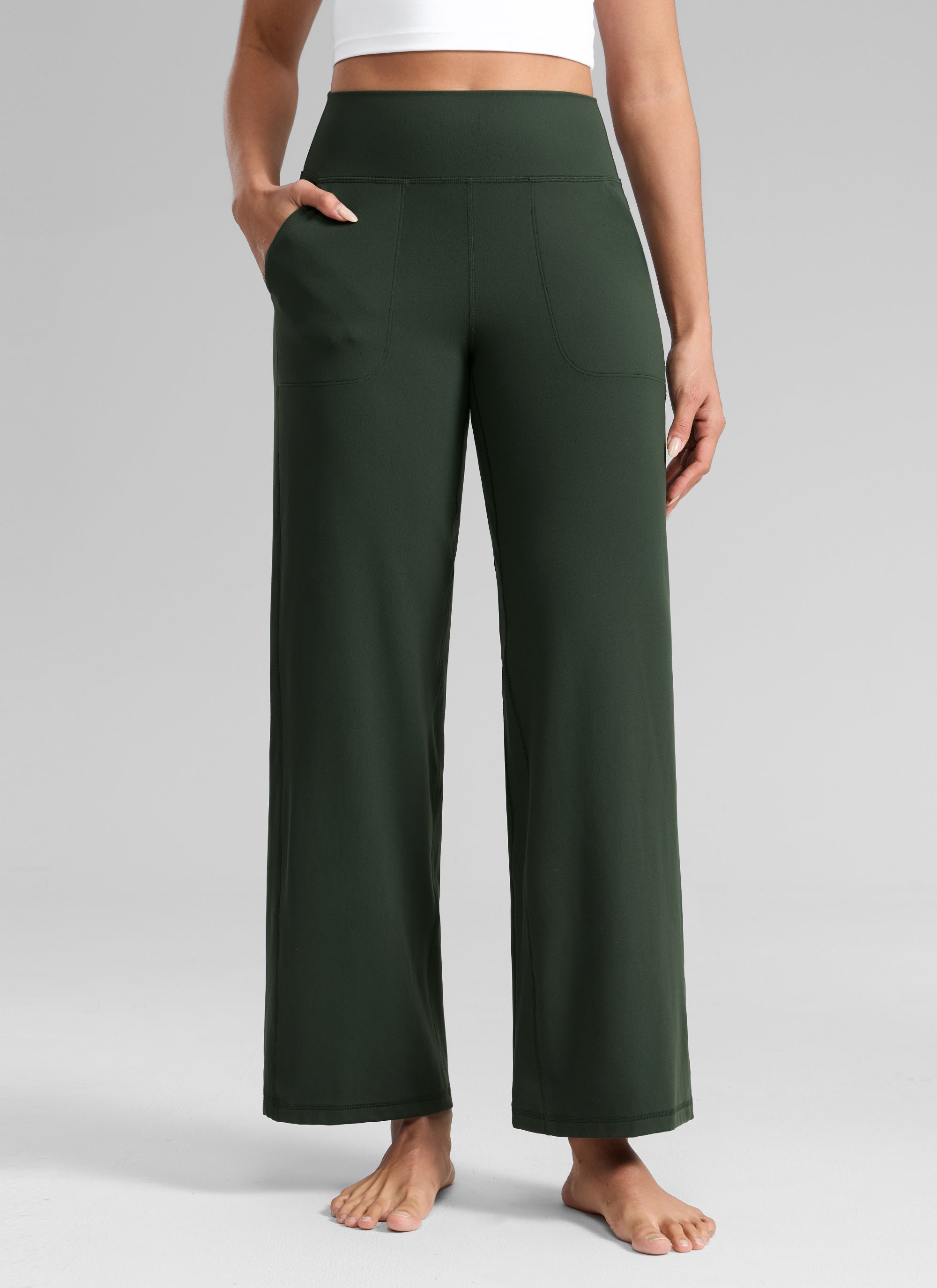 CRZ YOGA Damen Butterlift Weites Bein Hose mit Taschen - 74cm Legende Grün