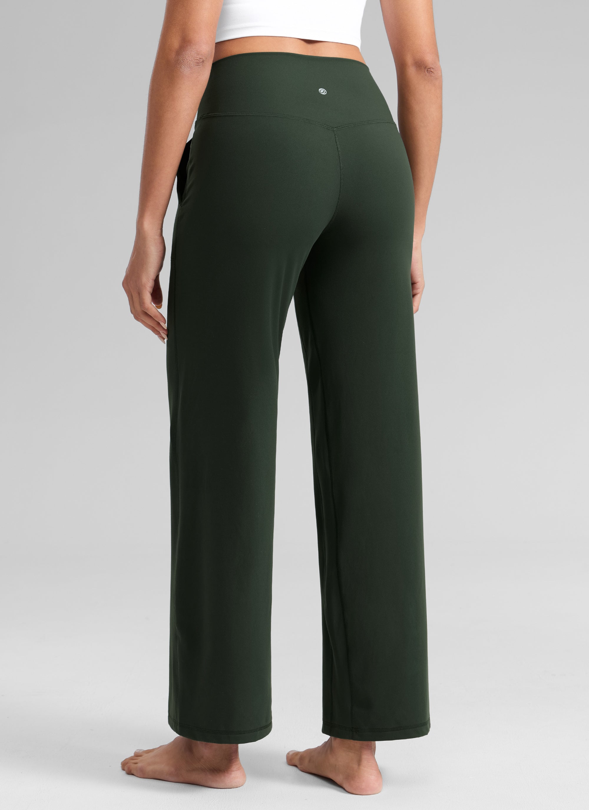 CRZ YOGA Damen Butterlift Weites Bein Hose mit Taschen - 74cm Legende Grün