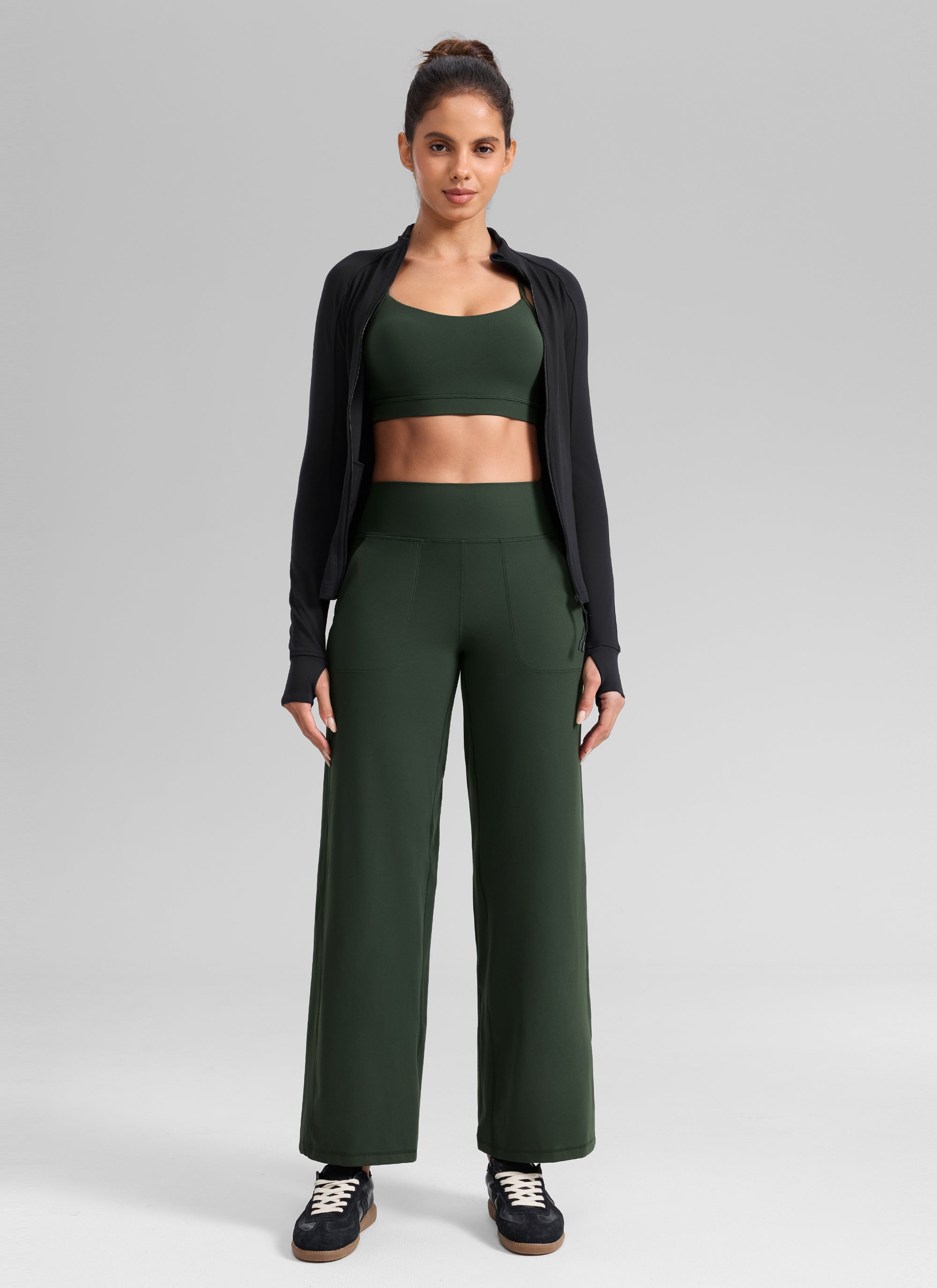 CRZ YOGA Damen Butterlift Weites Bein Hose mit Taschen - 74cm Legende Grün
