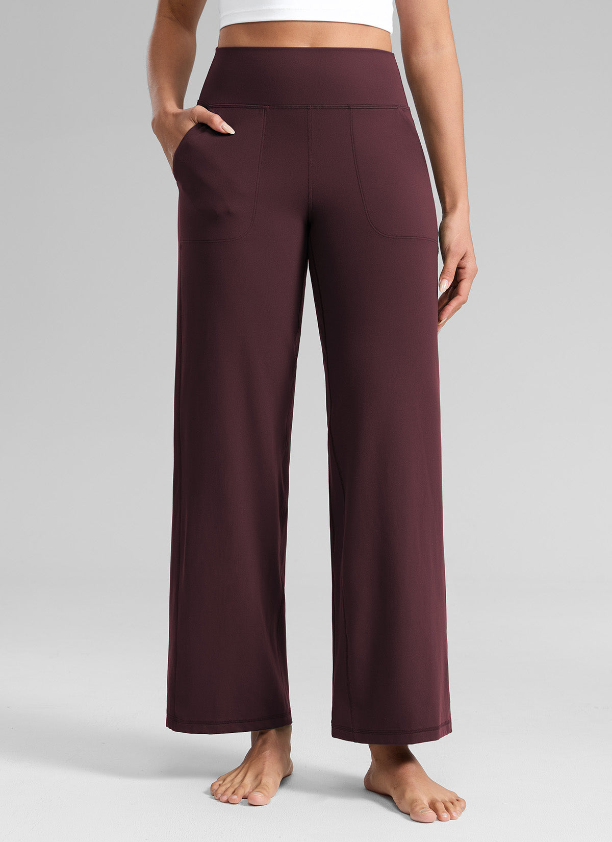 CRZ YOGA Damen Butterlift Weites Bein Hose mit Taschen - 74cm Reife Pflaume