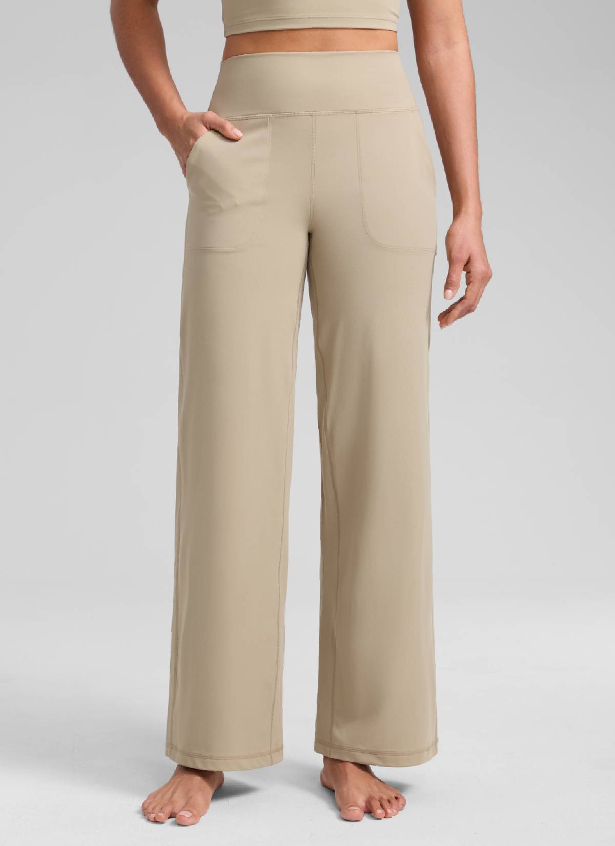 CRZ YOGA Damen Butterlift Weites Bein Hose mit Taschen - 74cm Eiche