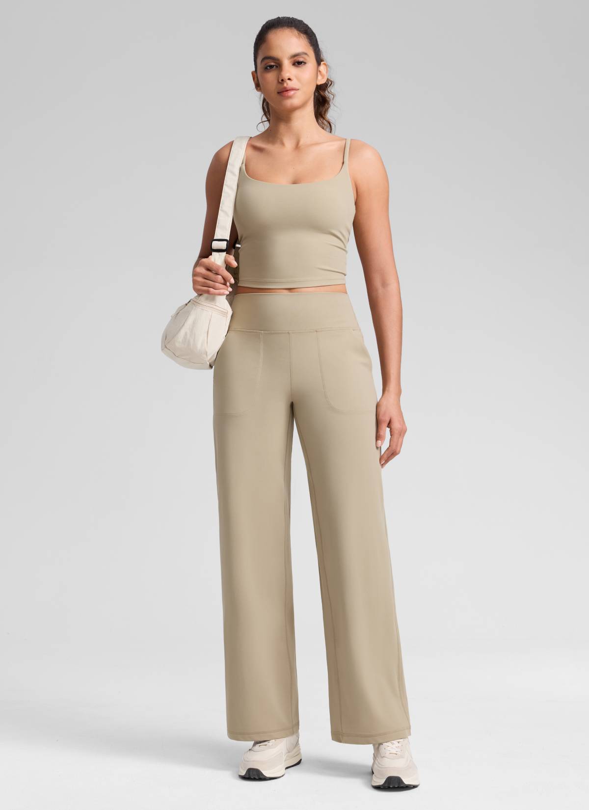 CRZ YOGA Damen Butterlift Weites Bein Hose mit Taschen - 74cm Eiche