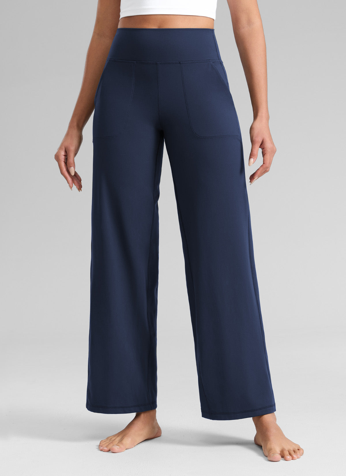 CRZ YOGA Damen Butterlift Weites Bein Hose mit Taschen - 74cm Club Blau