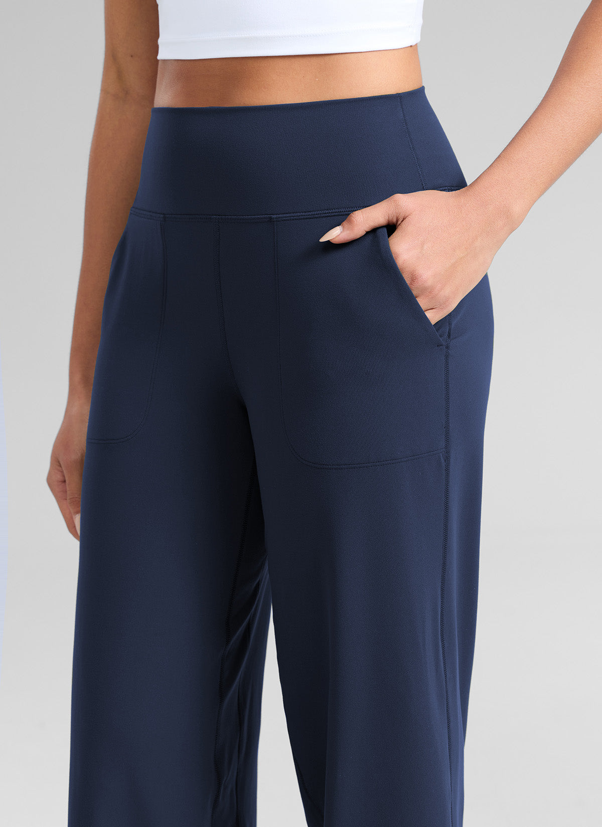 CRZ YOGA Damen Butterlift Weites Bein Hose mit Taschen - 74cm Club Blau
