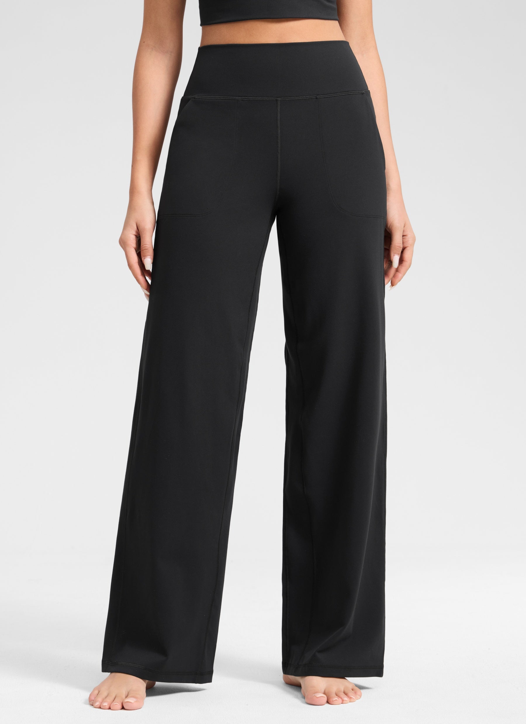 CRZ YOGA Damen Butterlift Weites Bein Hose mit Taschen - 79cm Schwarz