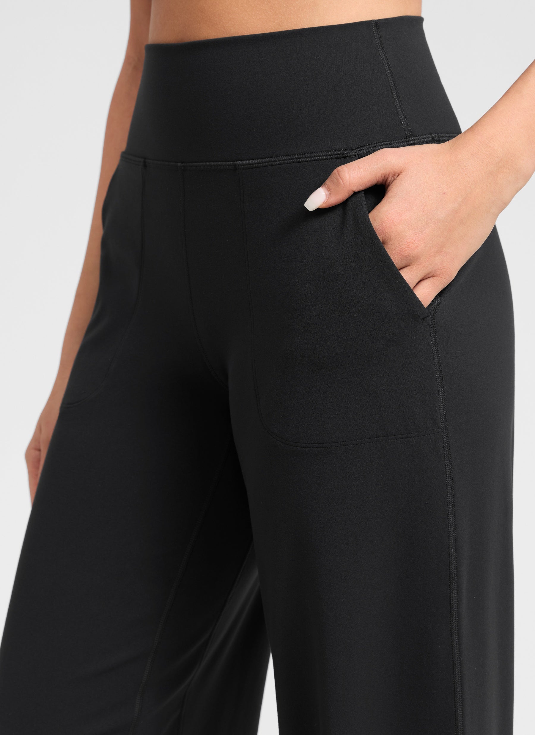 CRZ YOGA Damen Butterlift Weites Bein Hose mit Taschen - 79cm Schwarz