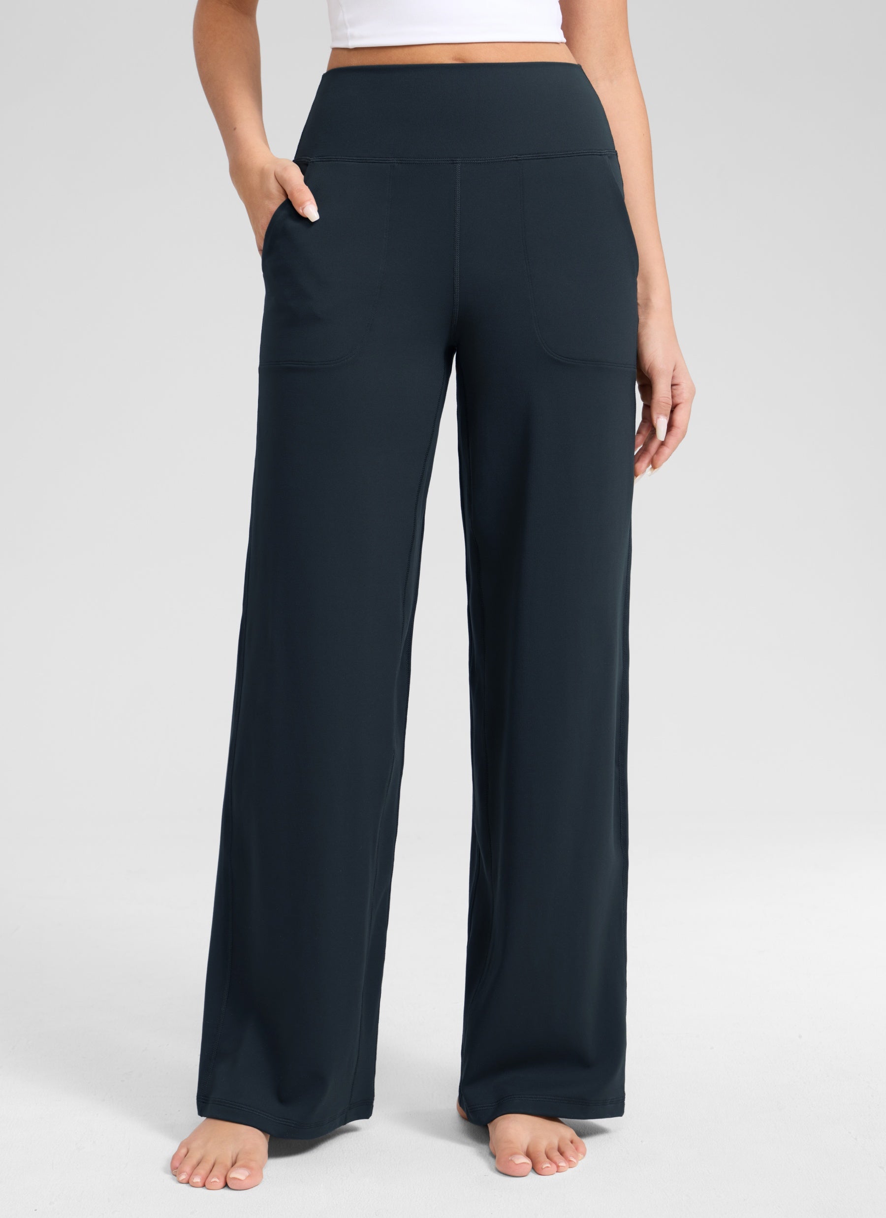 CRZ YOGA Damen Butterlift Weites Bein Hose mit Taschen - 79cm Echte Marine