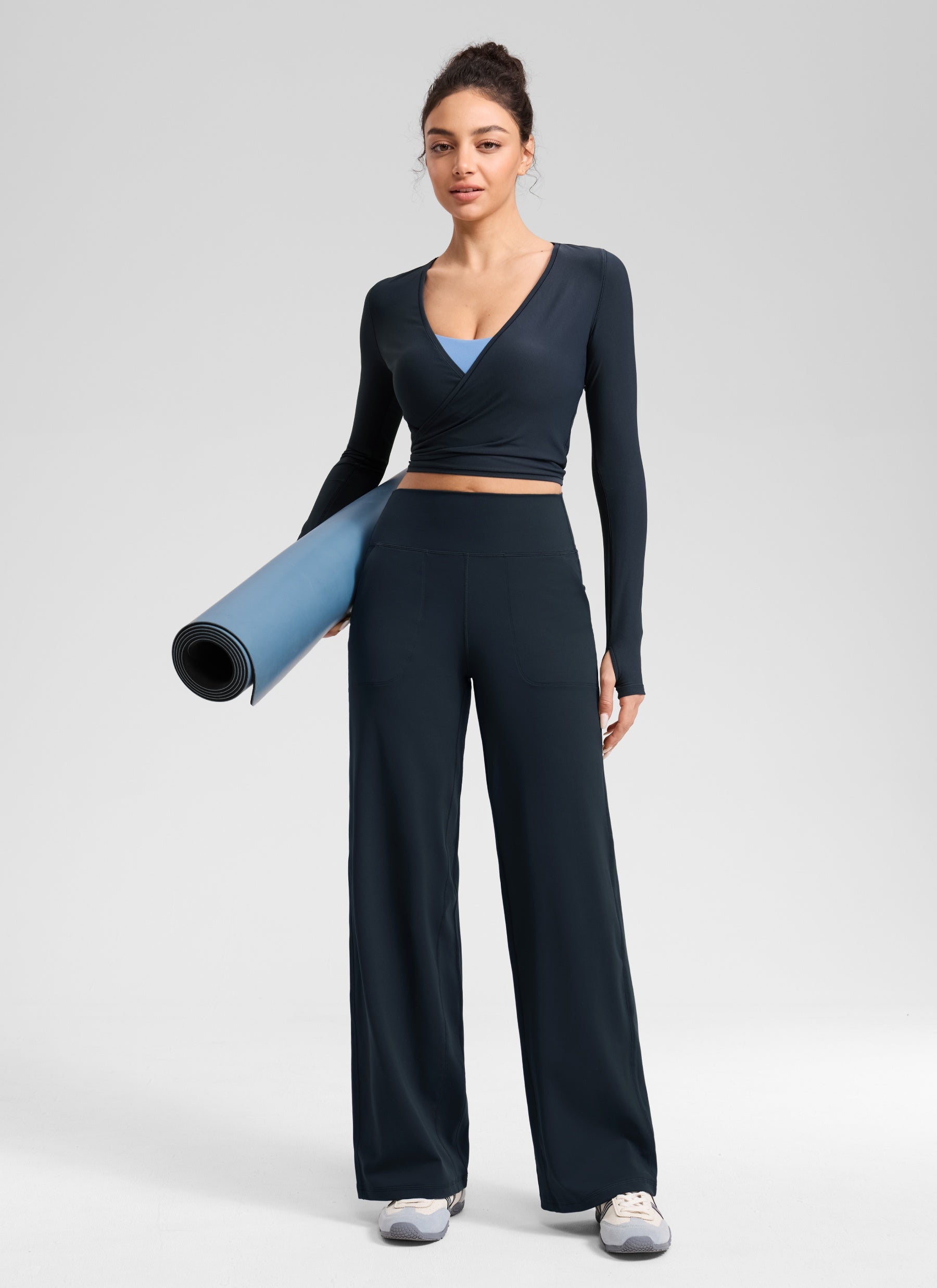 CRZ YOGA Damen Butterlift Weites Bein Hose mit Taschen - 79cm Echte Marine