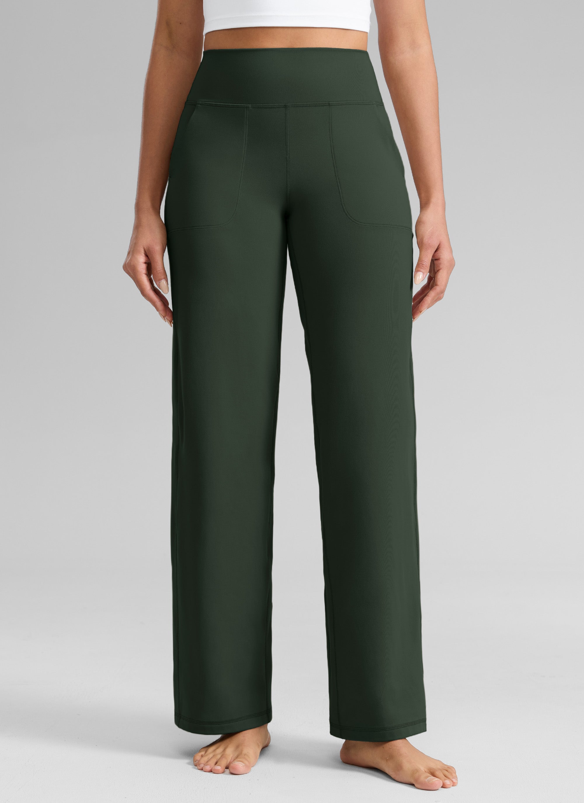 CRZ YOGA Damen Butterlift Weites Bein Hose mit Taschen - 79cm Legende Grün
