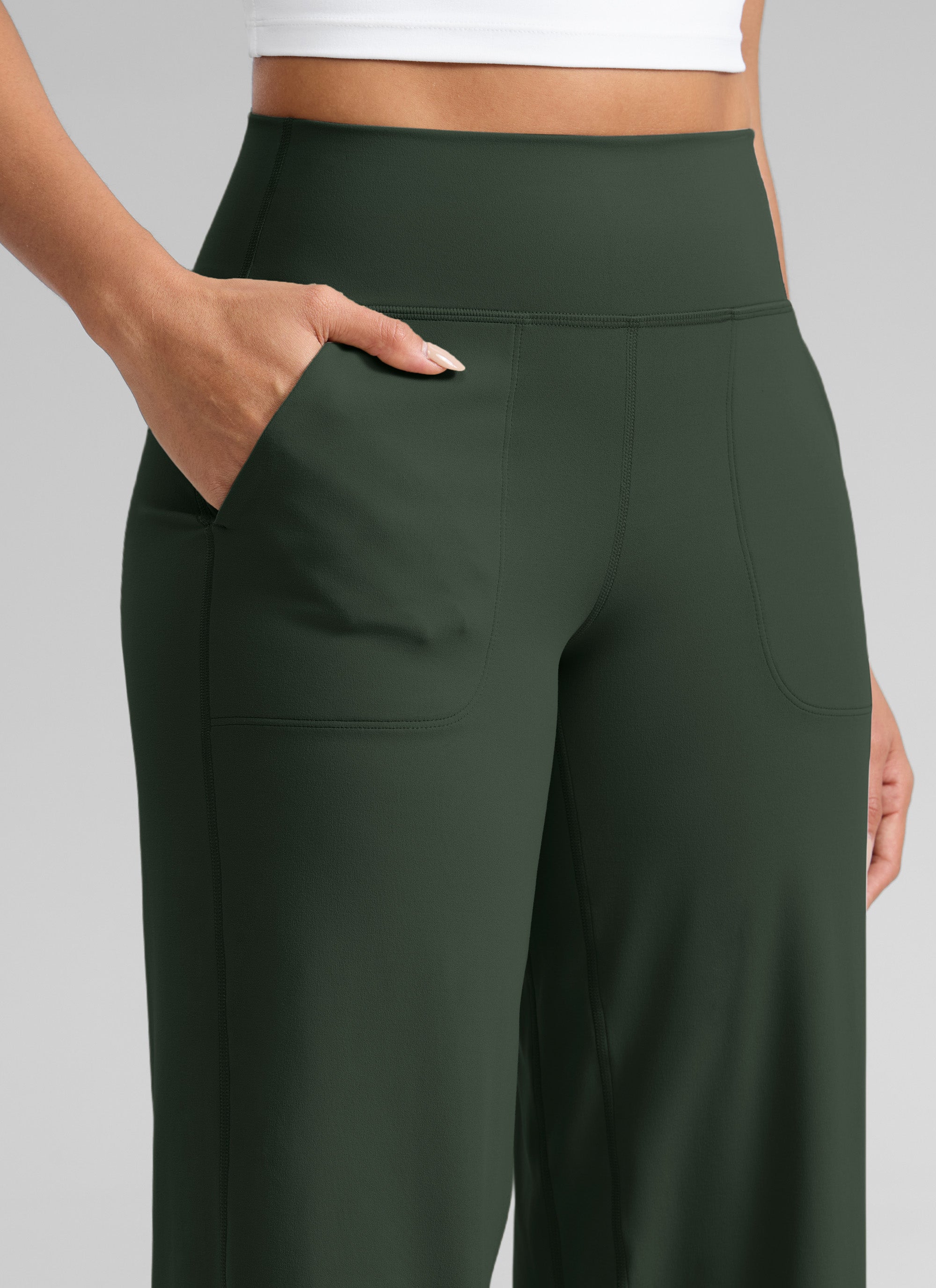 CRZ YOGA Damen Butterlift Weites Bein Hose mit Taschen - 79cm Legende Grün