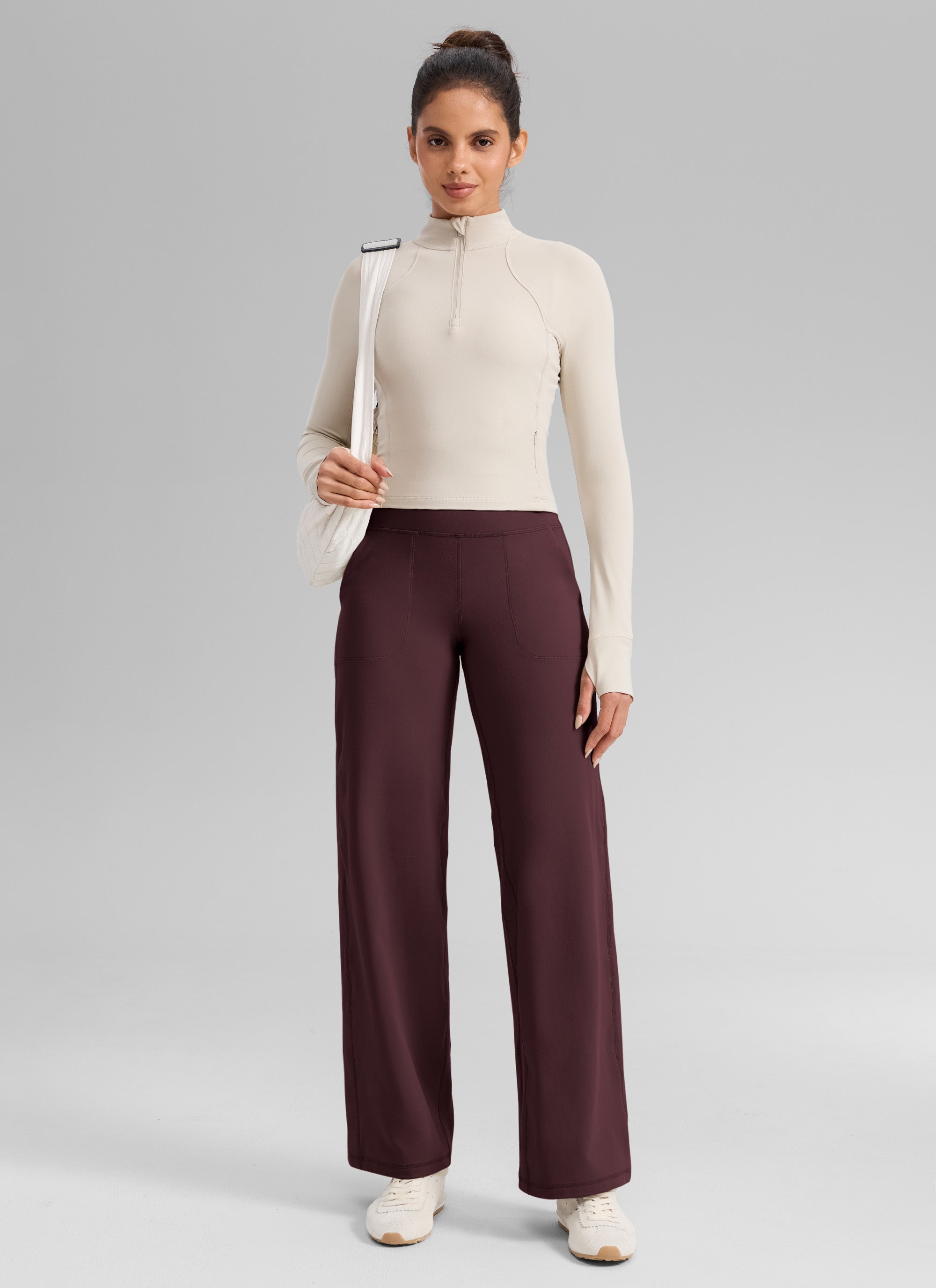 CRZ YOGA Damen Butterlift Weites Bein Hose mit Taschen - 79cm Reife Pflaume