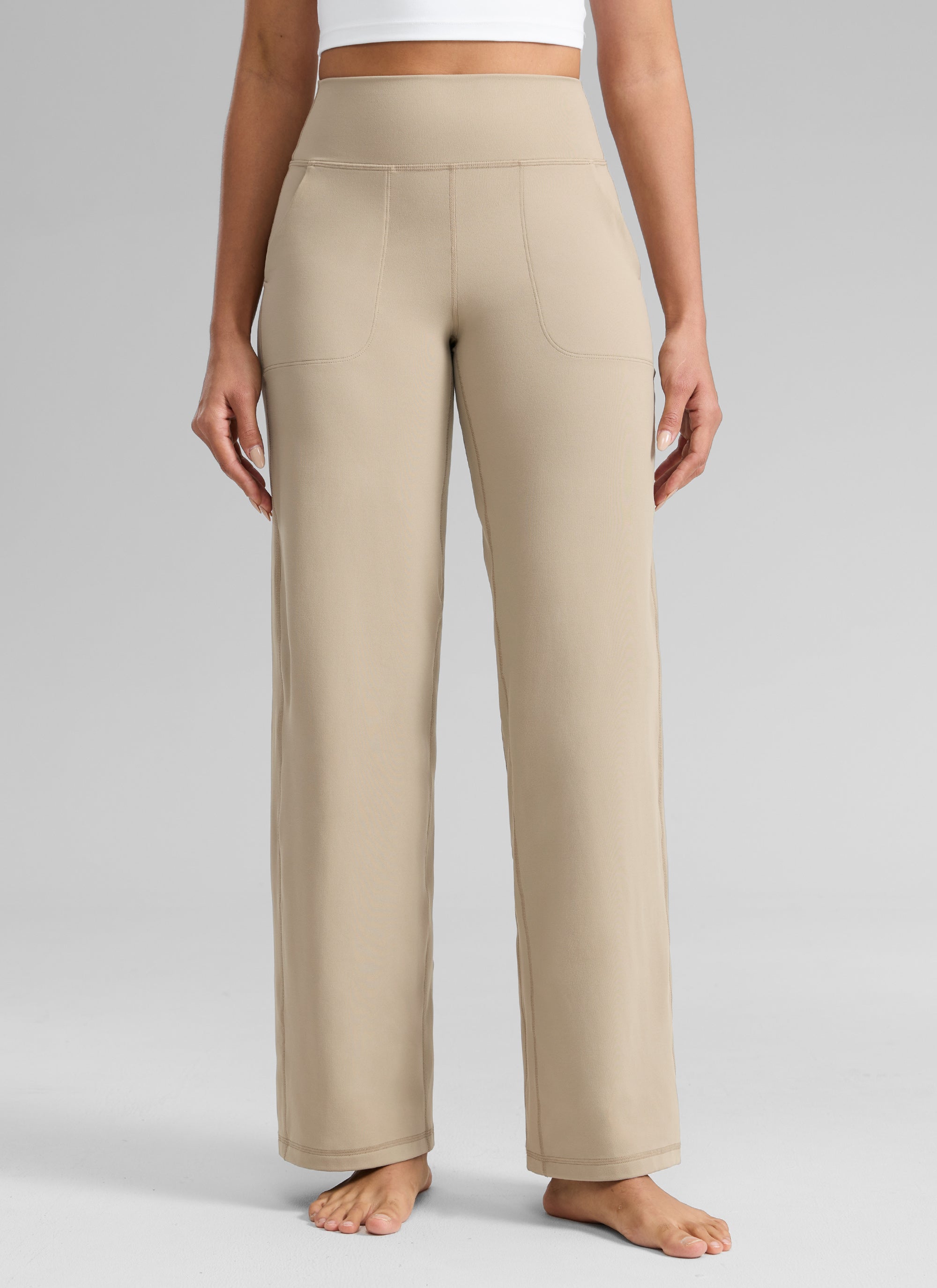 CRZ YOGA Damen Butterlift Weites Bein Hose mit Taschen - 79cm Eiche