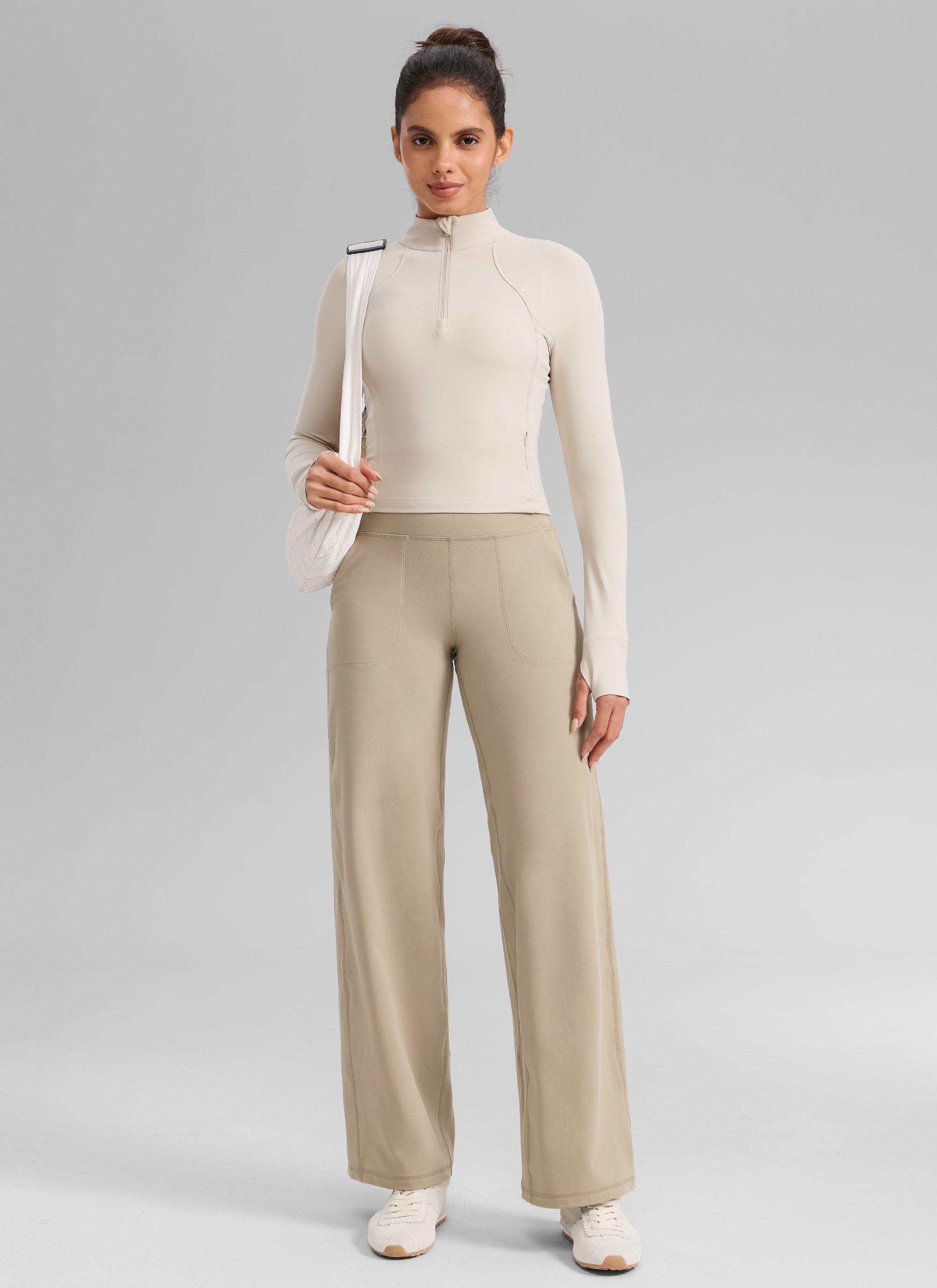 CRZ YOGA Damen Butterlift Weites Bein Hose mit Taschen - 79cm Eiche