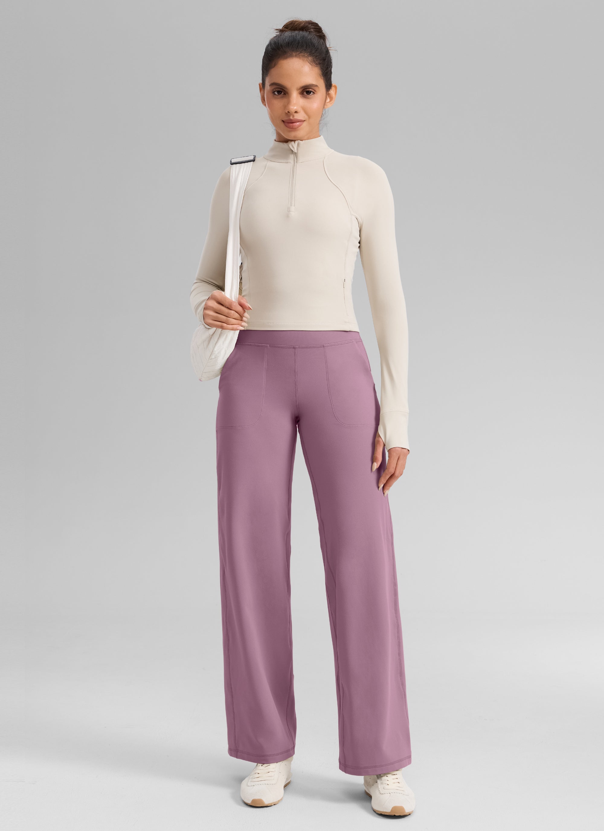 CRZ YOGA Damen Butterlift Weites Bein Hose mit Taschen - 79cm Lavendel Hell