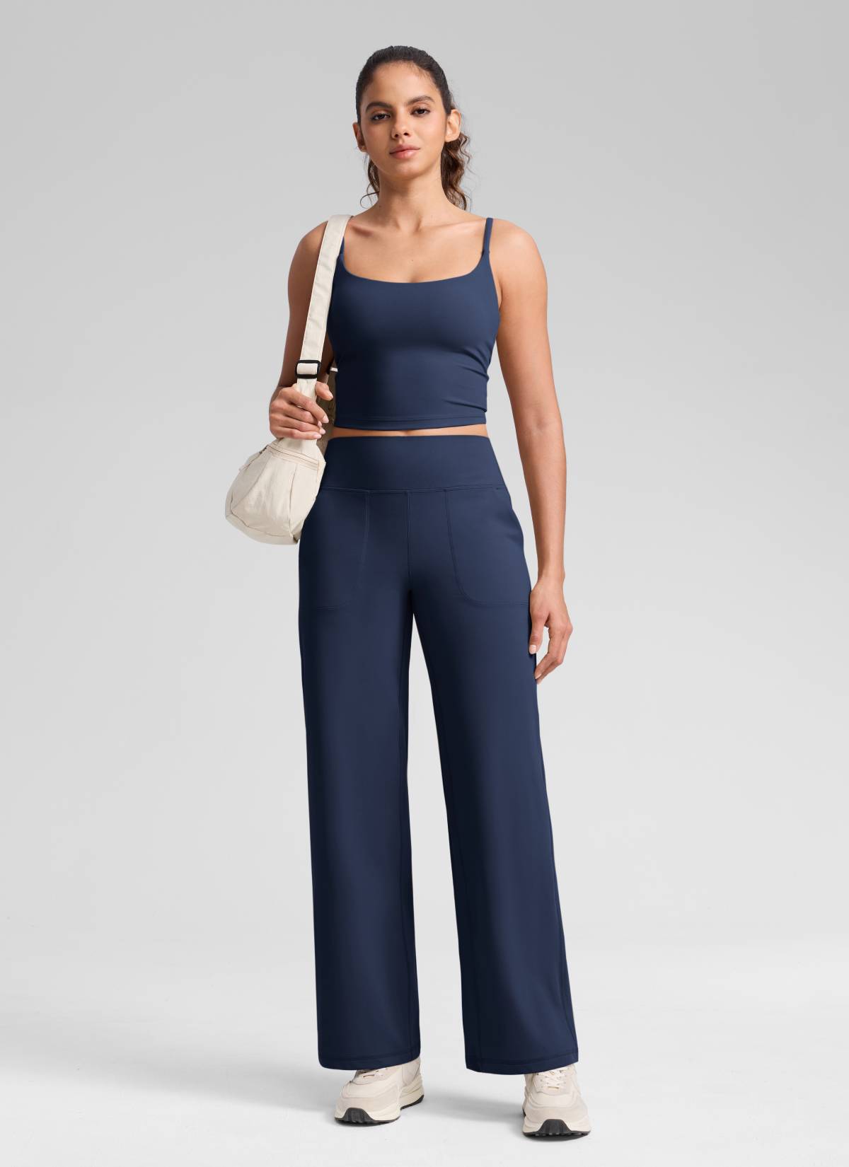 CRZ YOGA Damen Butterlift Weites Bein Hose mit Taschen - 79cm Club Blau