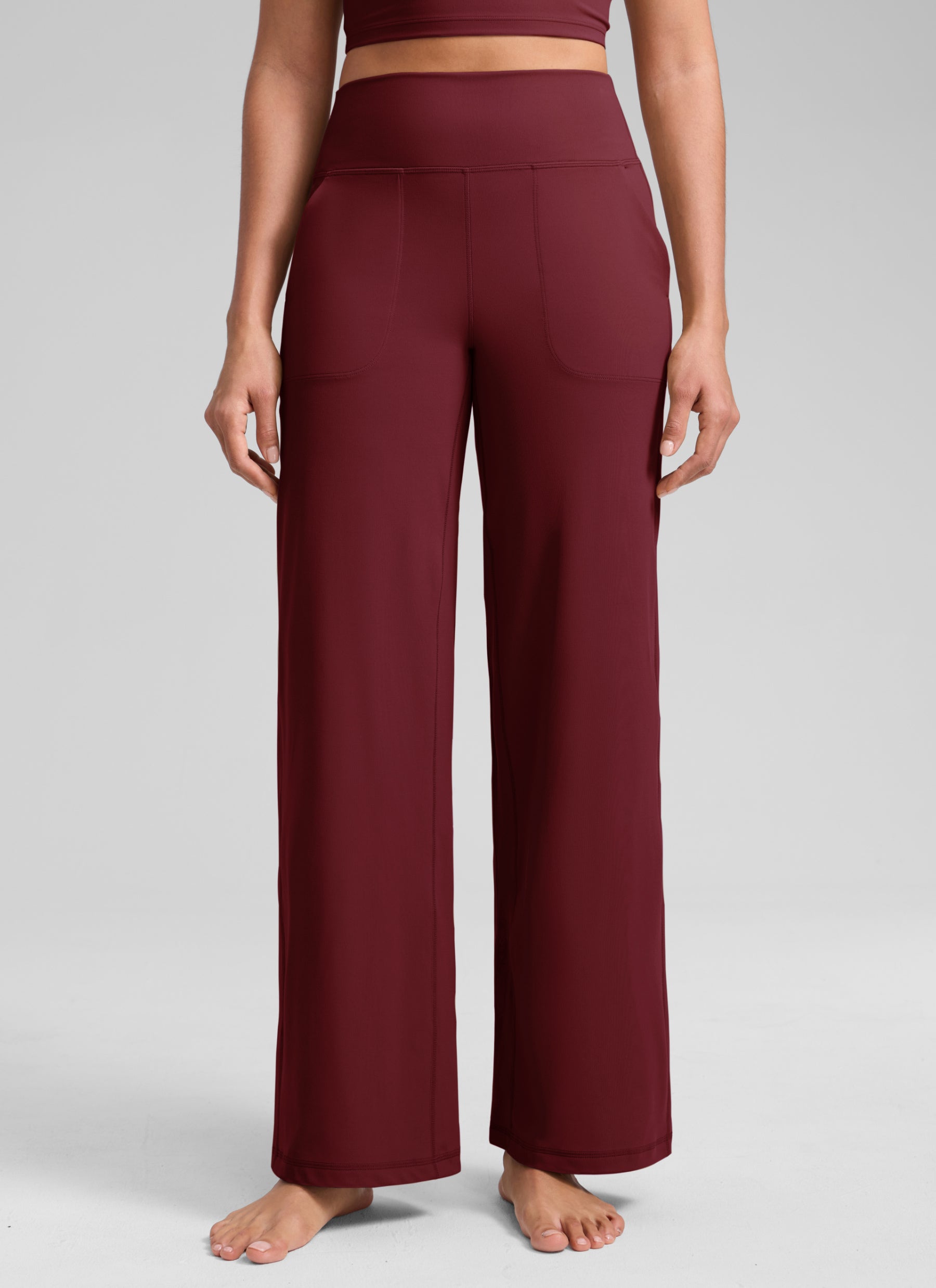 CRZ YOGA Damen Butterlift Weites Bein Hose mit Taschen - 84cm Burgund-Bucht @model_info:S1