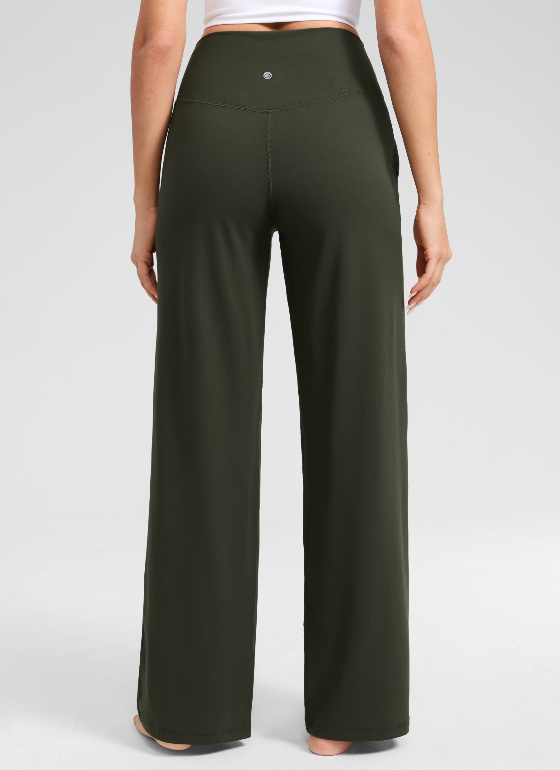 CRZ YOGA Damen Butterlift Weites Bein Hose mit Taschen - 79cm Olivgrün