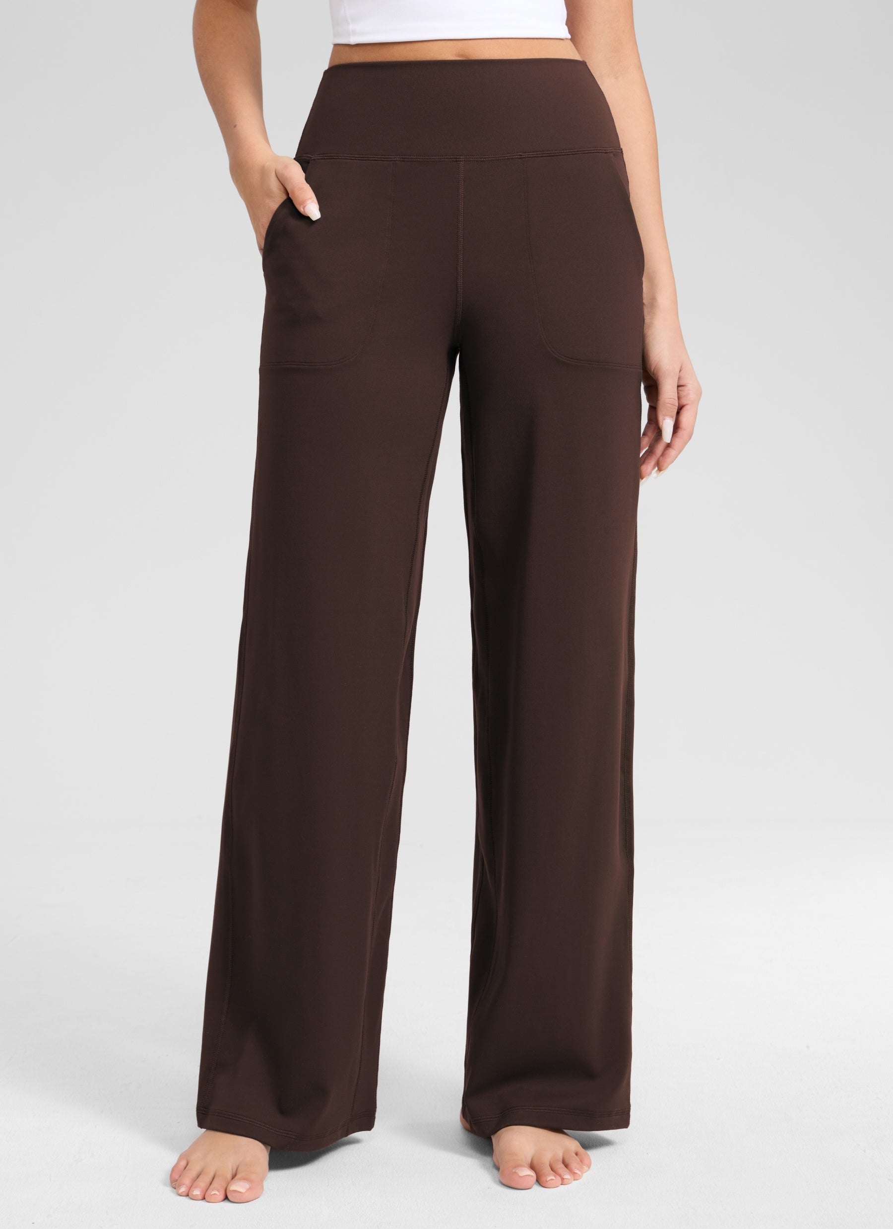 CRZ YOGA Damen Butterlift Weites Bein Hose mit Taschen - 79cm Heißes Fudge-Brown