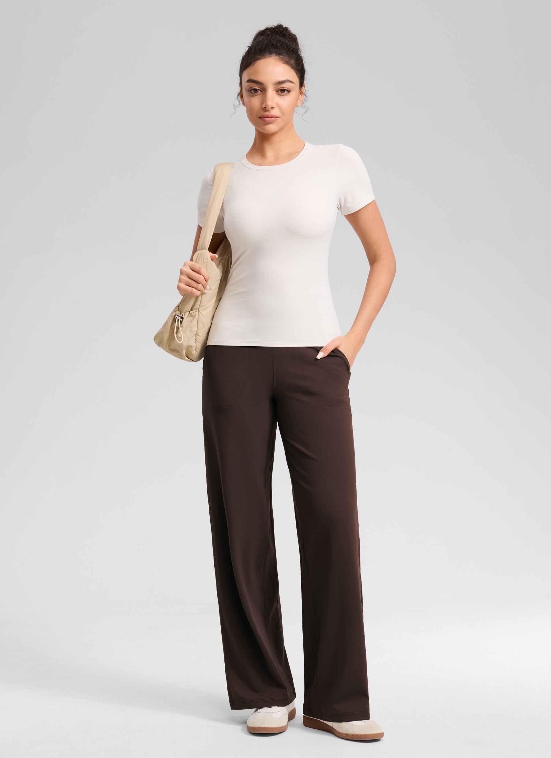 CRZ YOGA Damen Butterlift Weites Bein Hose mit Taschen - 79cm Heißes Fudge-Brown