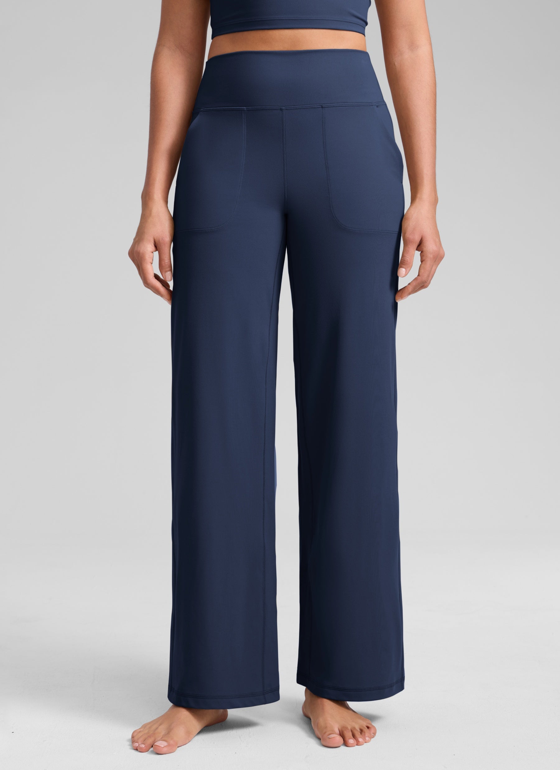 CRZ YOGA Damen Butterlift Weites Bein Hose mit Taschen - 84cm Club Blau