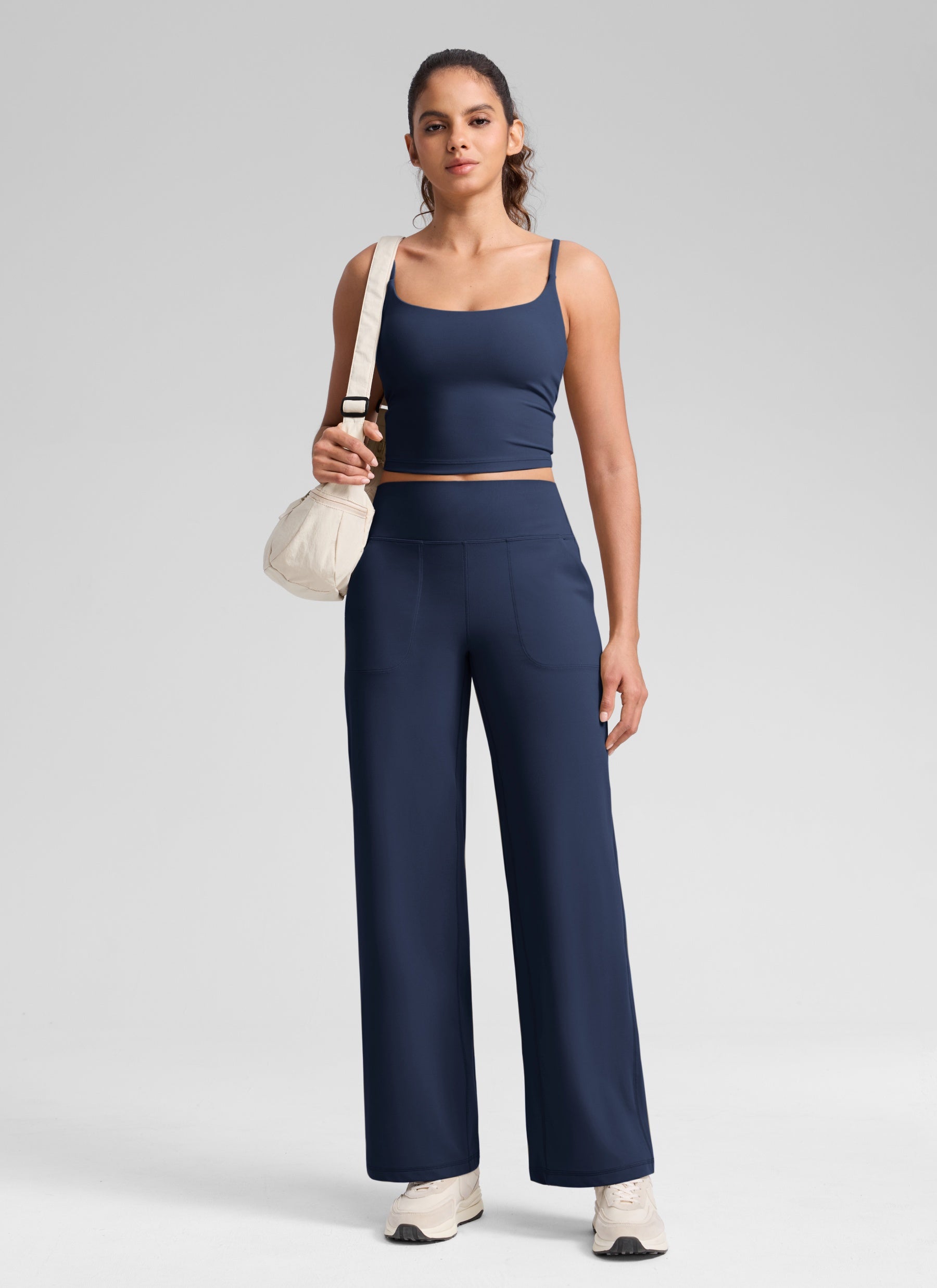CRZ YOGA Damen Butterlift Weites Bein Hose mit Taschen - 84cm Club Blau