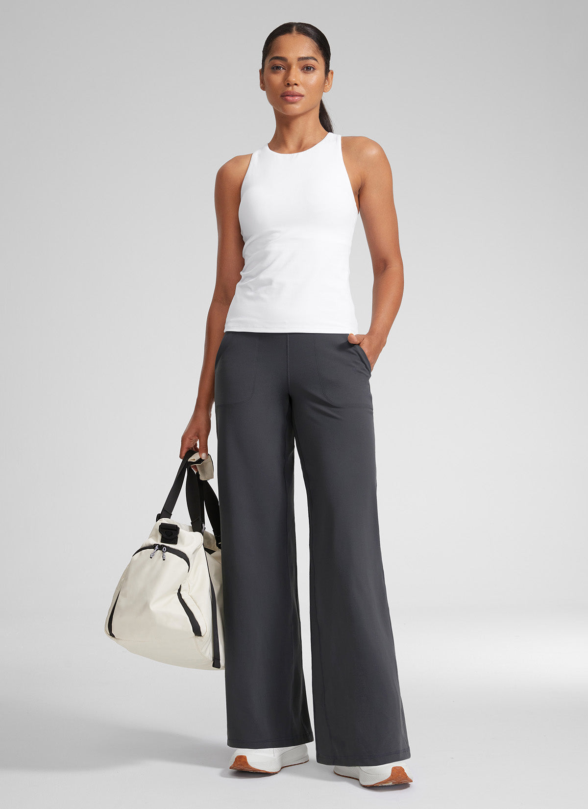 CRZ YOGA Damen Butterlift Weites Bein Hose mit Taschen - 84cm Mysteriöses Grau