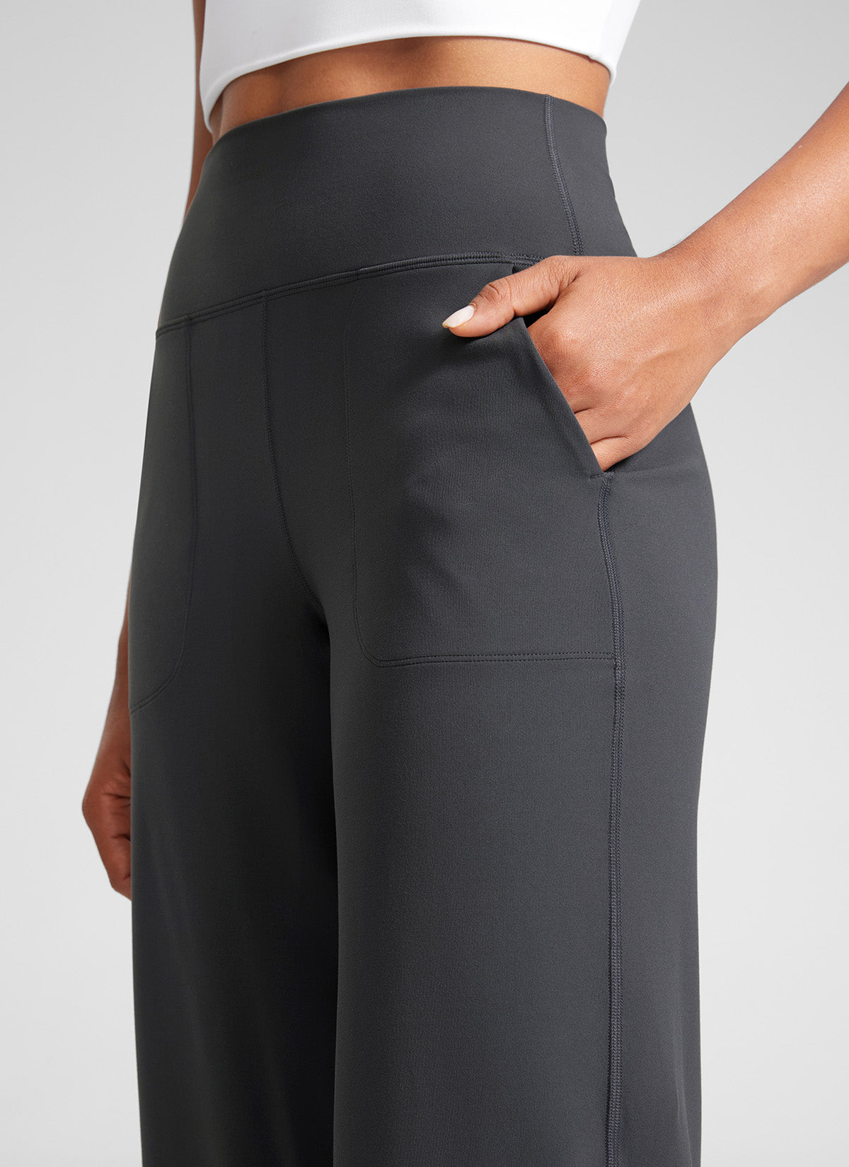 CRZ YOGA Damen Butterlift Weites Bein Hose mit Taschen - 84cm Mysteriöses Grau