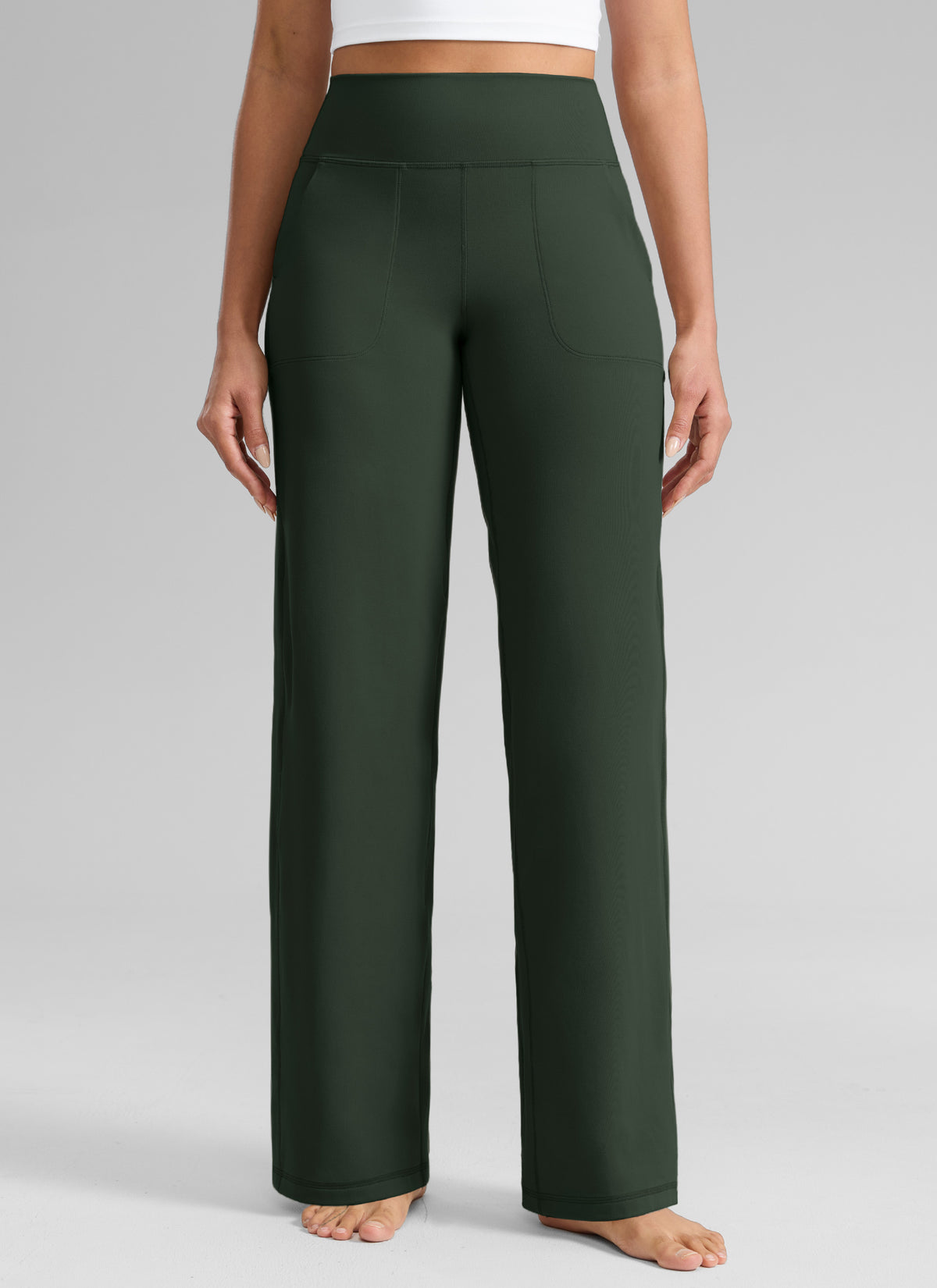 CRZ YOGA Damen Butterlift Weites Bein Hose mit Taschen - 84cm Legende Grün @model_info:Dany