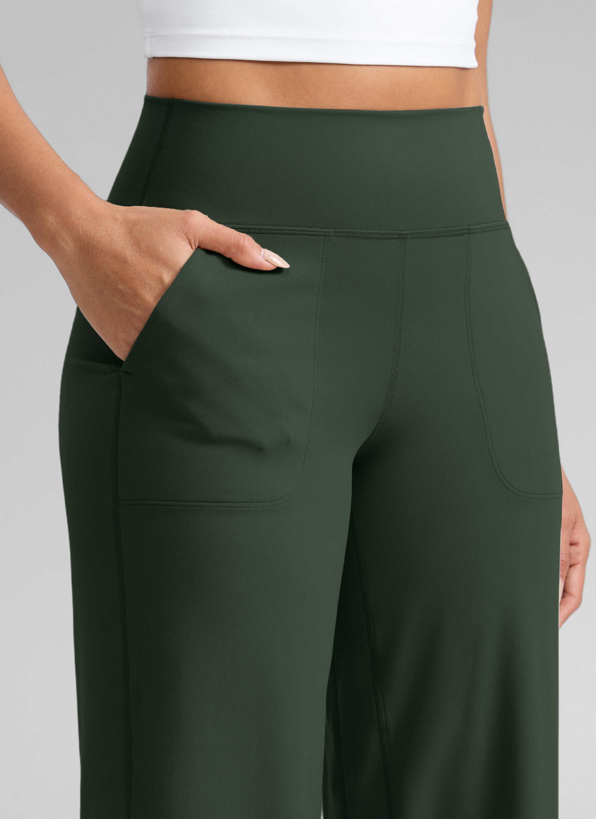 CRZ YOGA Damen Butterlift Weites Bein Hose mit Taschen - 84cm Legende Grün